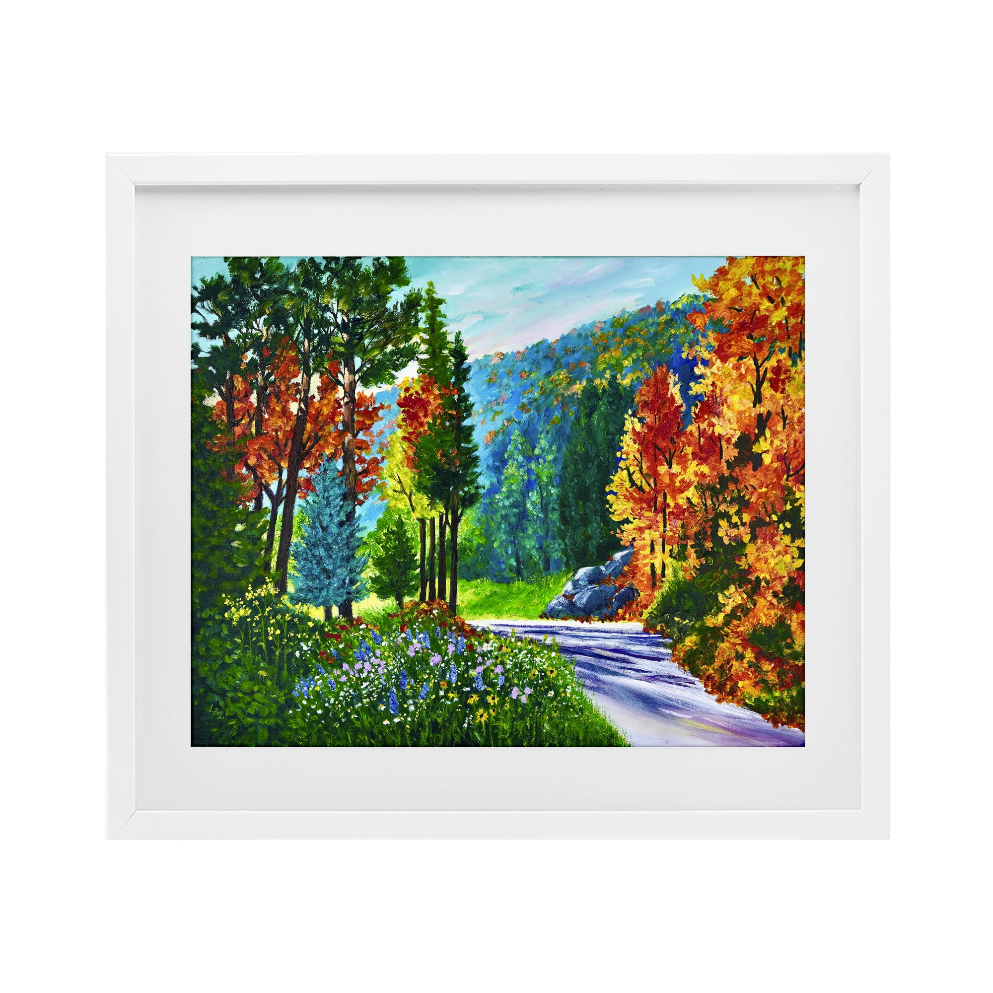 Stupell Industries Sunlit Autumn Woodland Pathway White Framed Print Under Glass, design by Lee Ann Zirbes