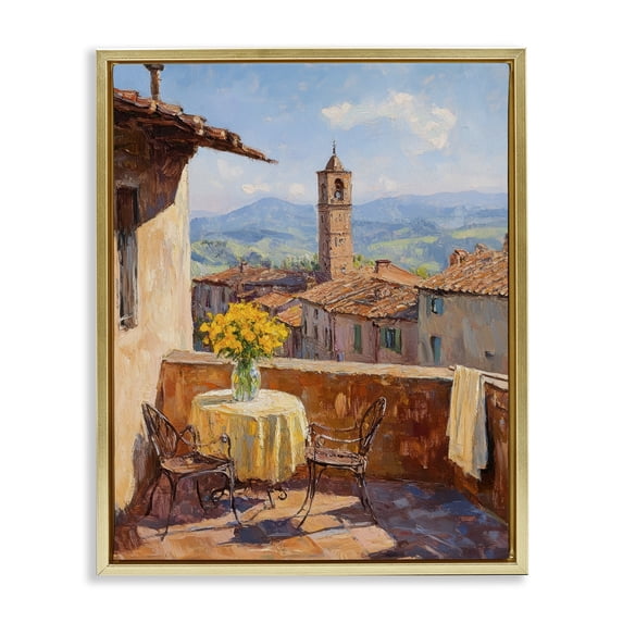 Stupell Industries Sunlit Balcony View Gold Framed Floater Canvas Wall Art design by Petal Prints Design, 21 x 17