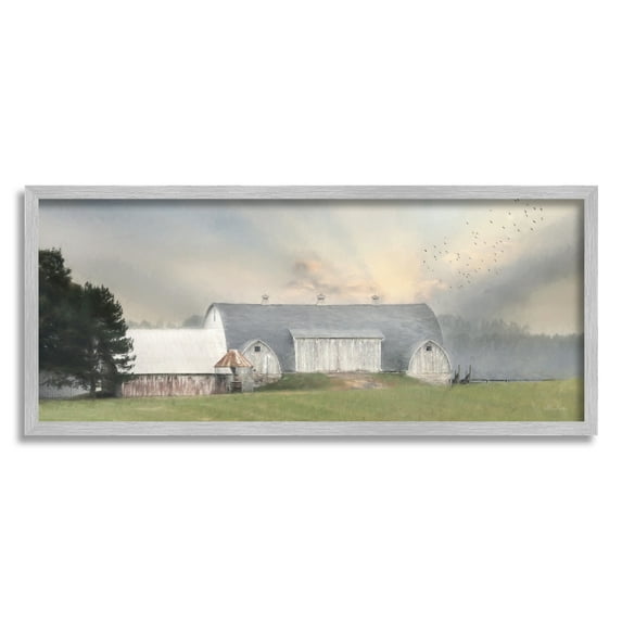 Stupell Industries Sunlit Barn Birds Flying Rural Countryside Pasture Graphic Art Gray Framed Art Print Wall Art, Design by Lori Deiter