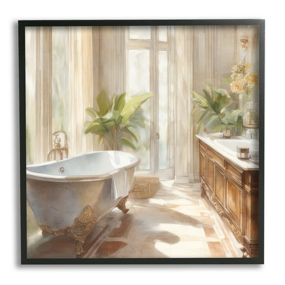Stupell Industries Sunlit Bathroom View Botanical & Floral Painting Black Framed Art Print Wall Art, 12 x 12