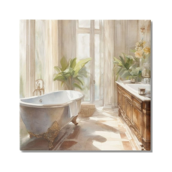 Stupell Industries Sunlit Bathroom View Botanical & Floral Painting Gallery Wrapped Canvas Art Print Wall Art, 17 x 17