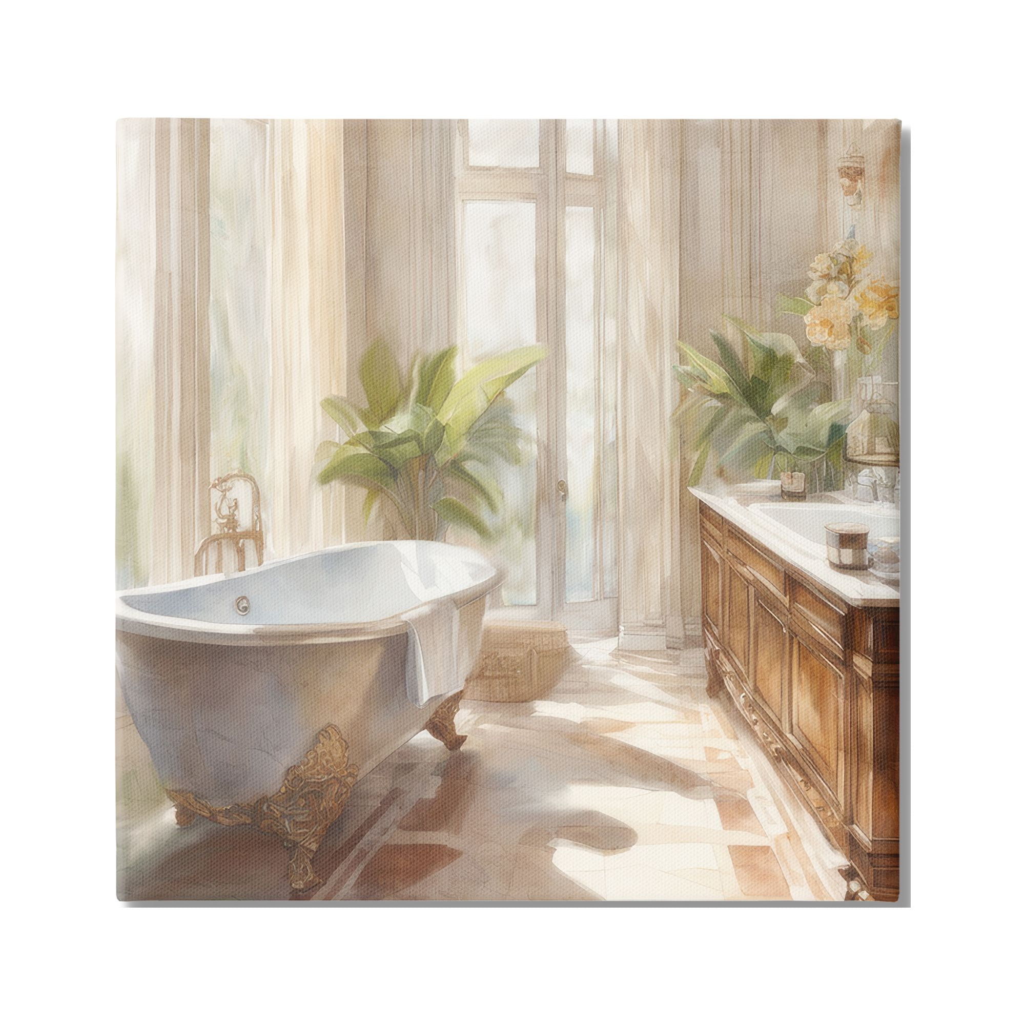Stupell Industries Sunlit Bathroom View Botanical & Floral Painting Gallery Wrapped Canvas Art Print Wall Art, 36 x 36