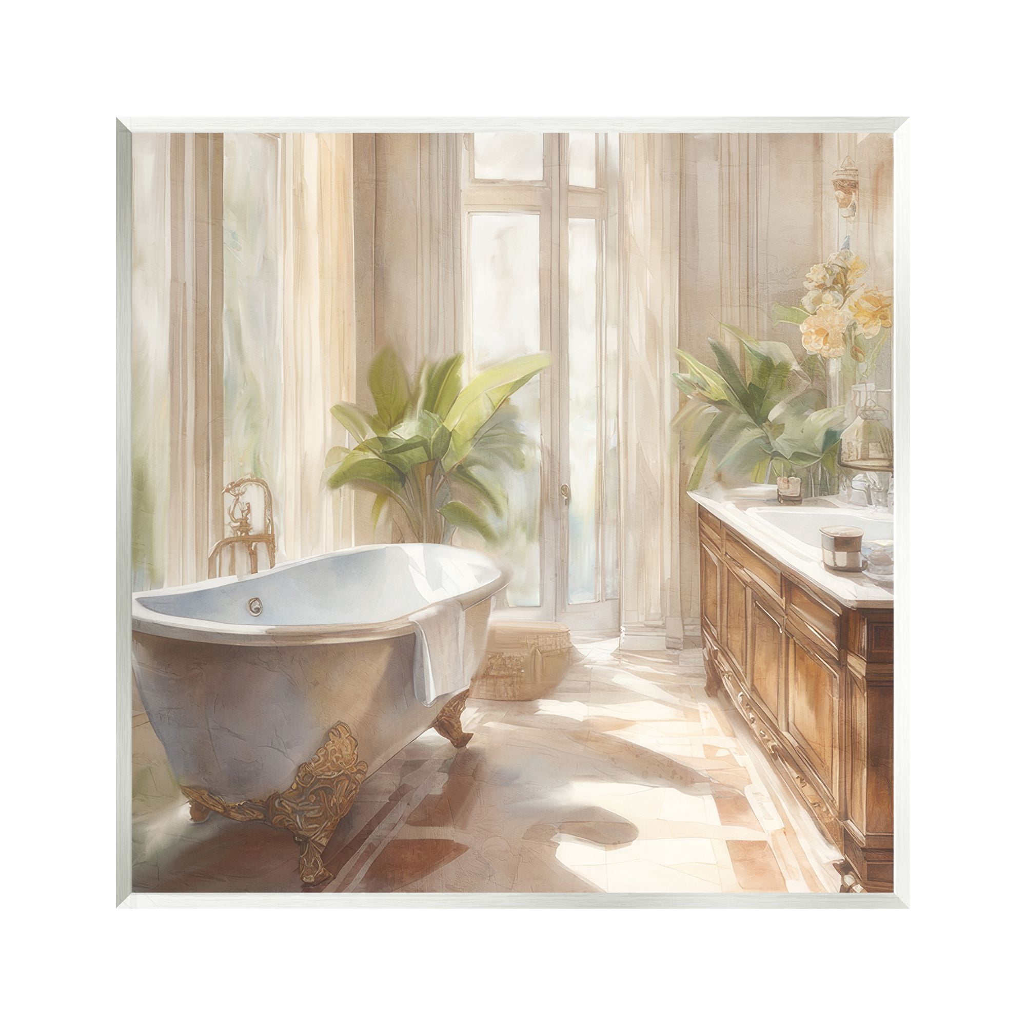 Stupell Industries Sunlit Bathroom View Botanical & Floral Painting Unframed Art Print Wall Art, 12 x 12