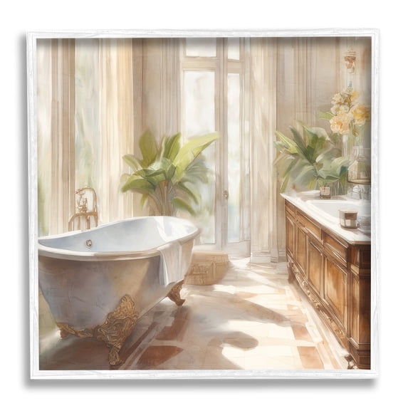 Stupell Industries Sunlit Bathroom View Botanical & Floral Painting White Framed Art Print Wall Art, 24 x 24