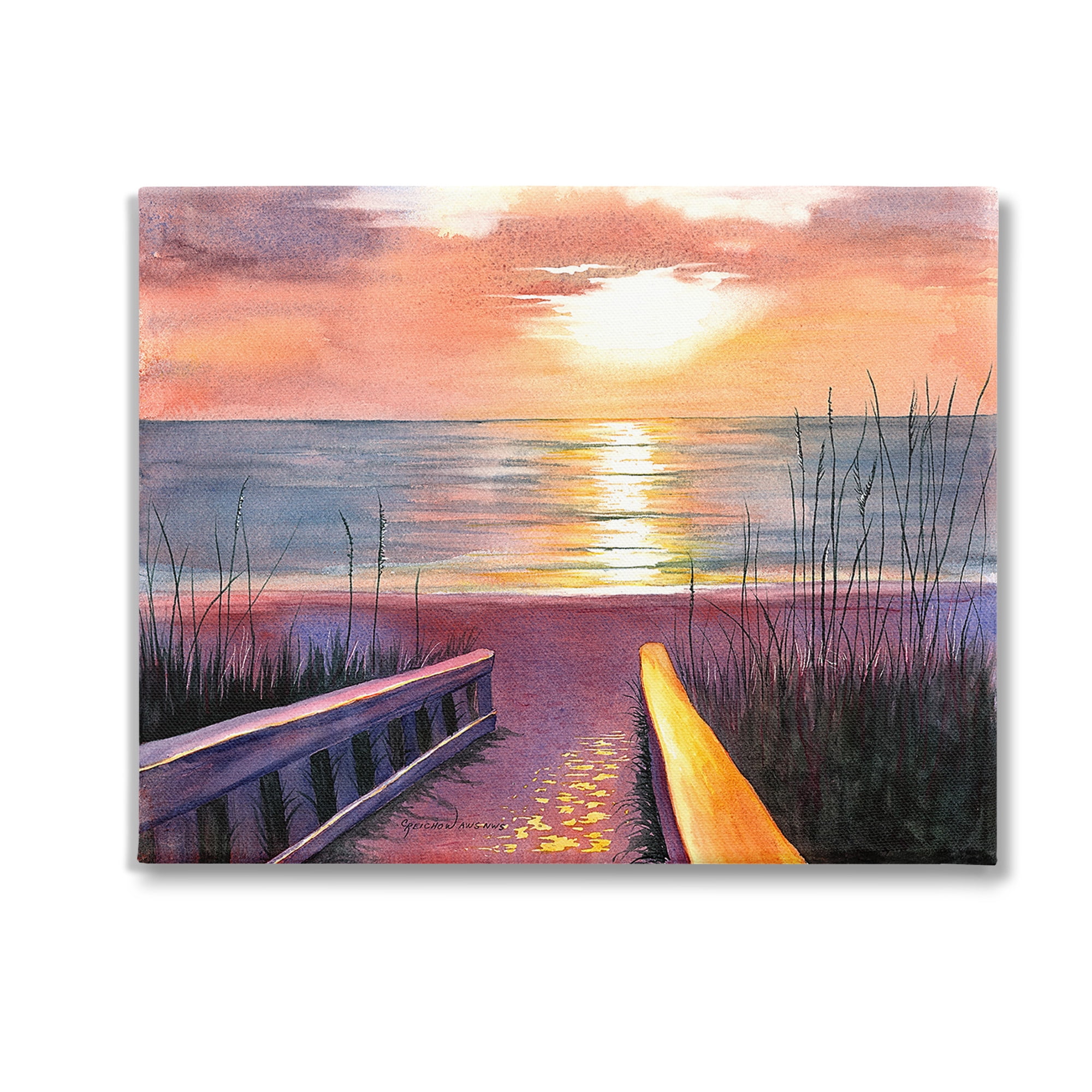 Stupell Industries Sunlit Beach Pathway Landscape Painting Gallery Wrapped Canvas Art Print Wall Art, 30 x 24