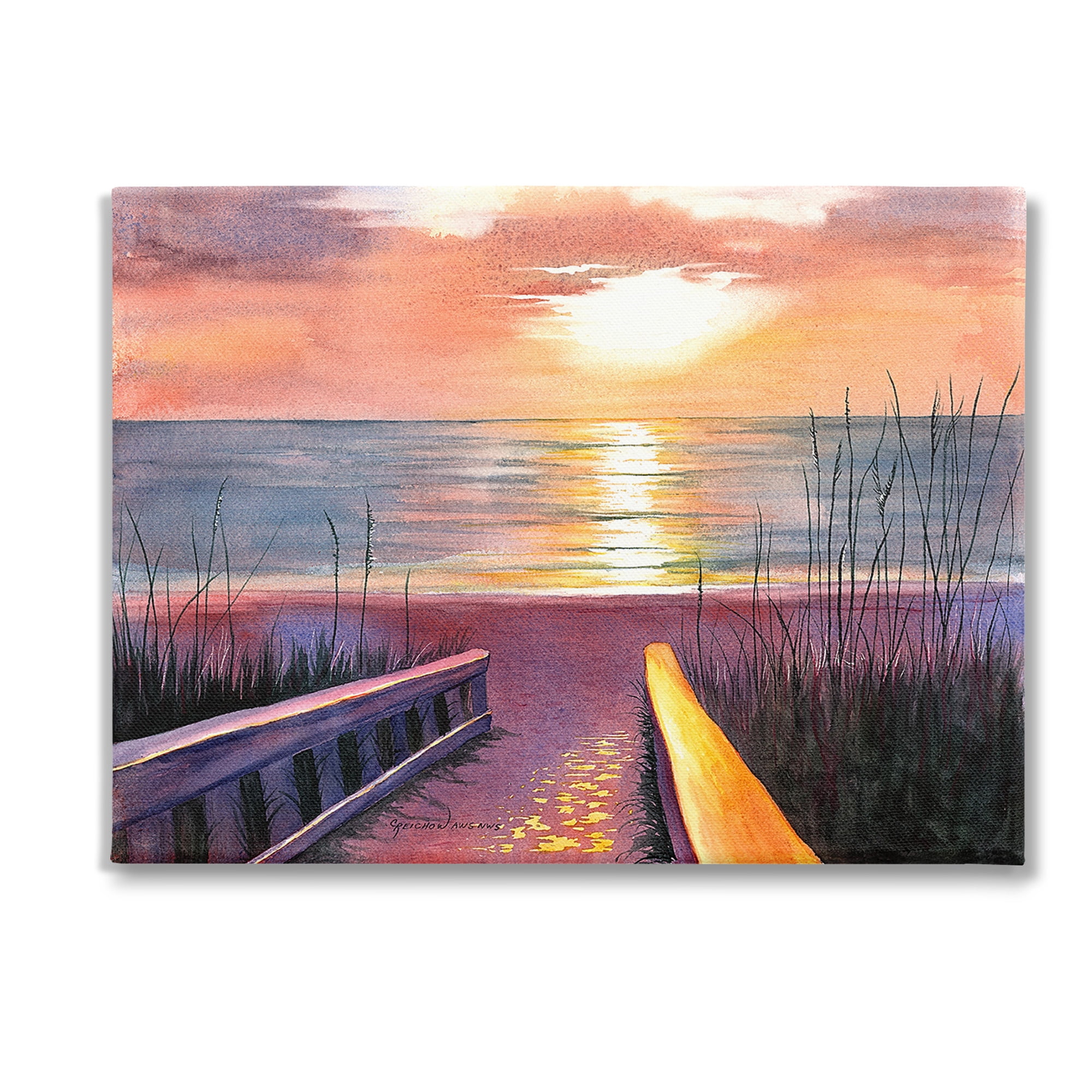 Stupell Industries Sunlit Beach Pathway Landscape Painting Gallery Wrapped Canvas Art Print Wall Art, 48 x 36