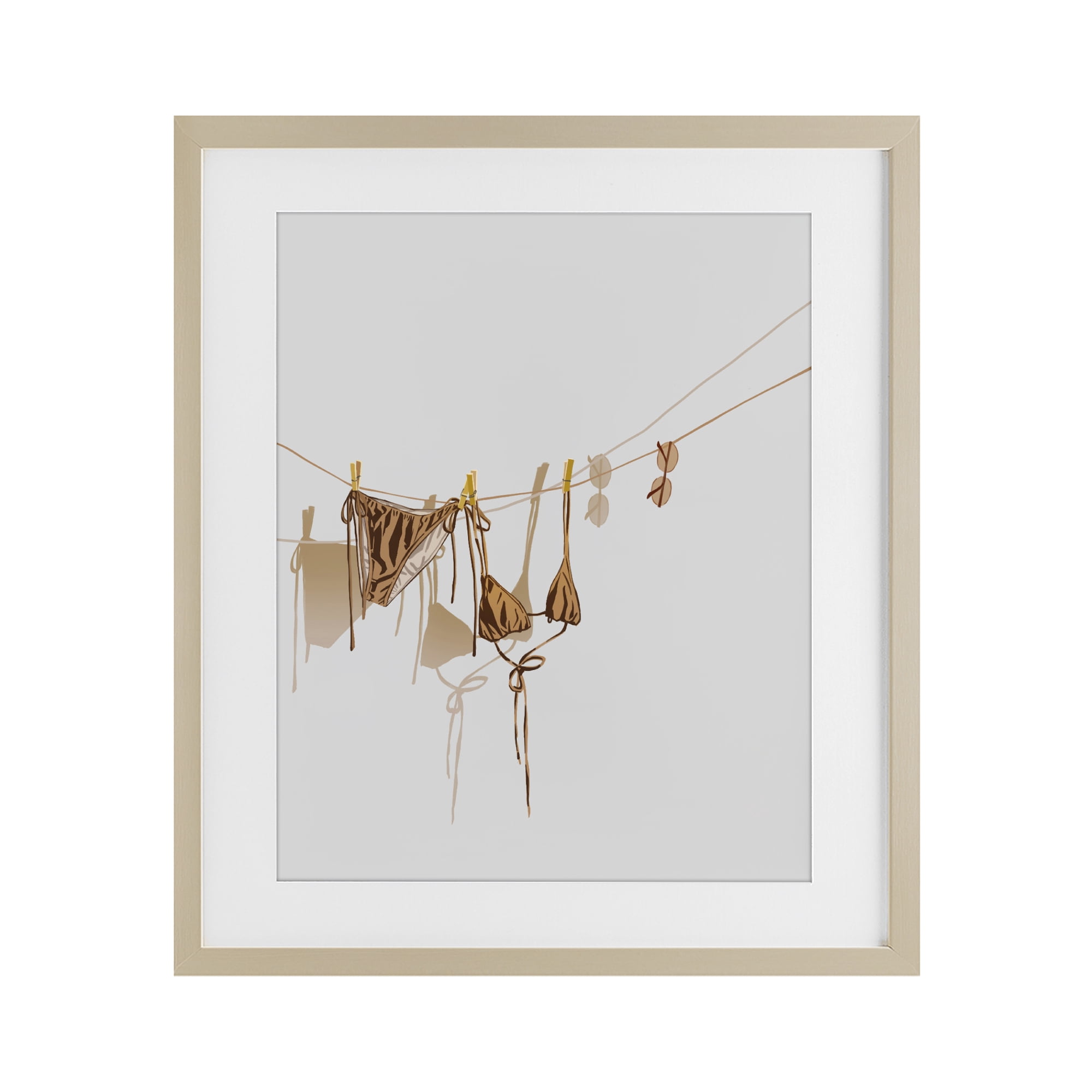 Stupell Industries Sunlit Bikini on Clothesline Birch Framed Print Under Glass, design by Ziwei Li