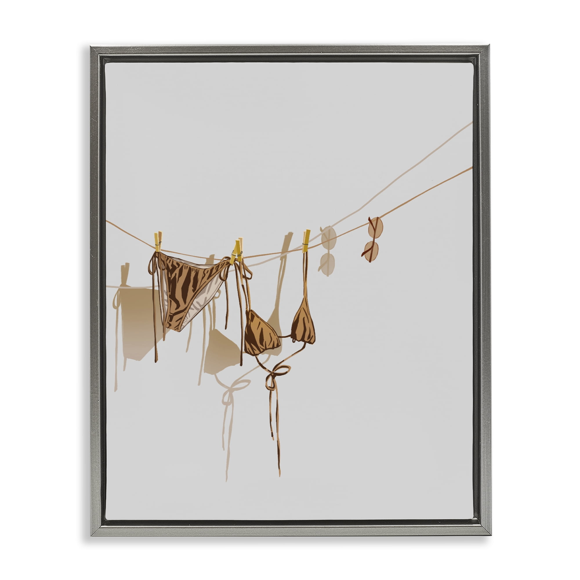 Stupell Industries Sunlit Bikini on Clothesline Gray Framed Floater Canvas Wall Art, design by Ziwei Li