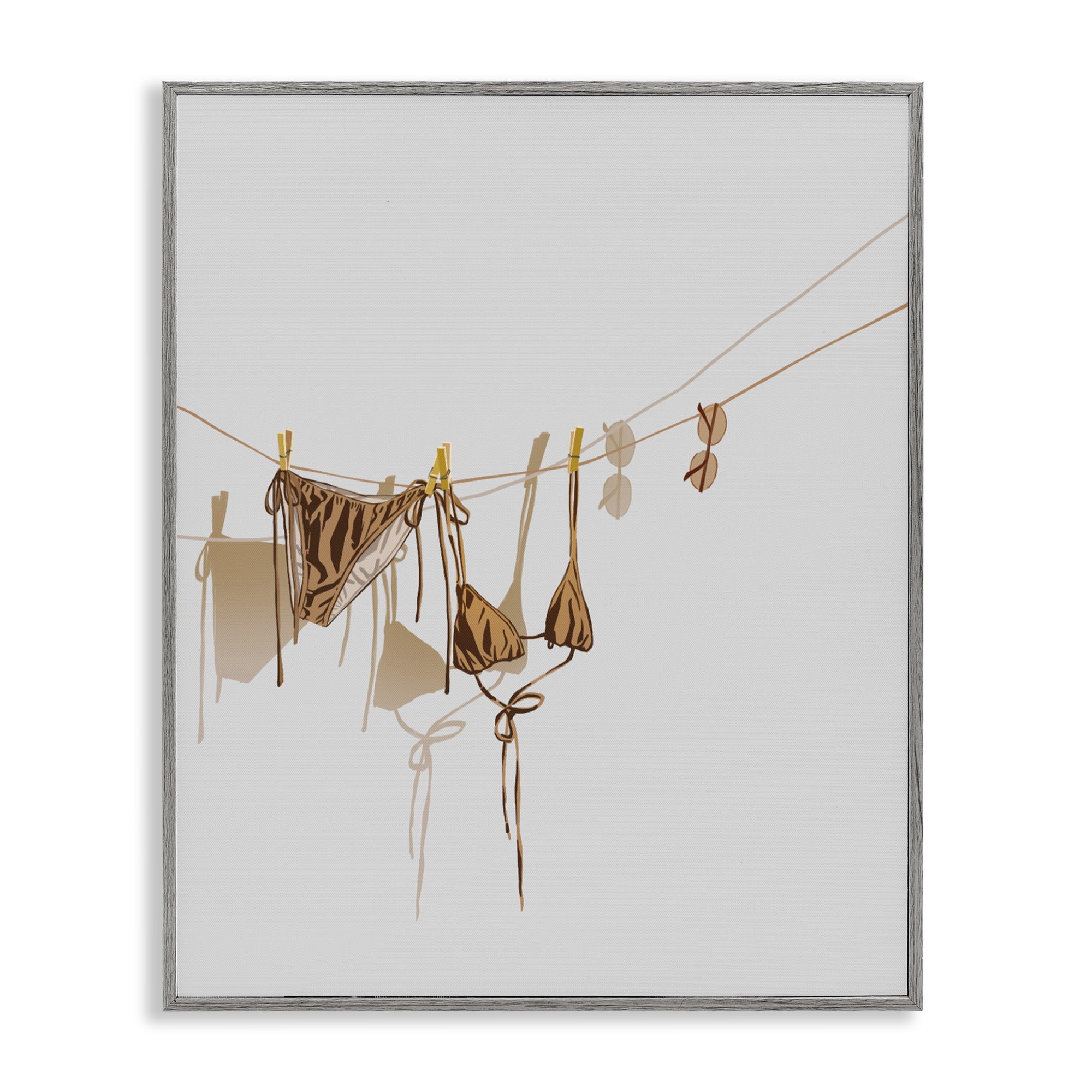 Stupell Industries Sunlit Bikini on Clothesline Gray Framed Giclee Art, design by Ziwei Li