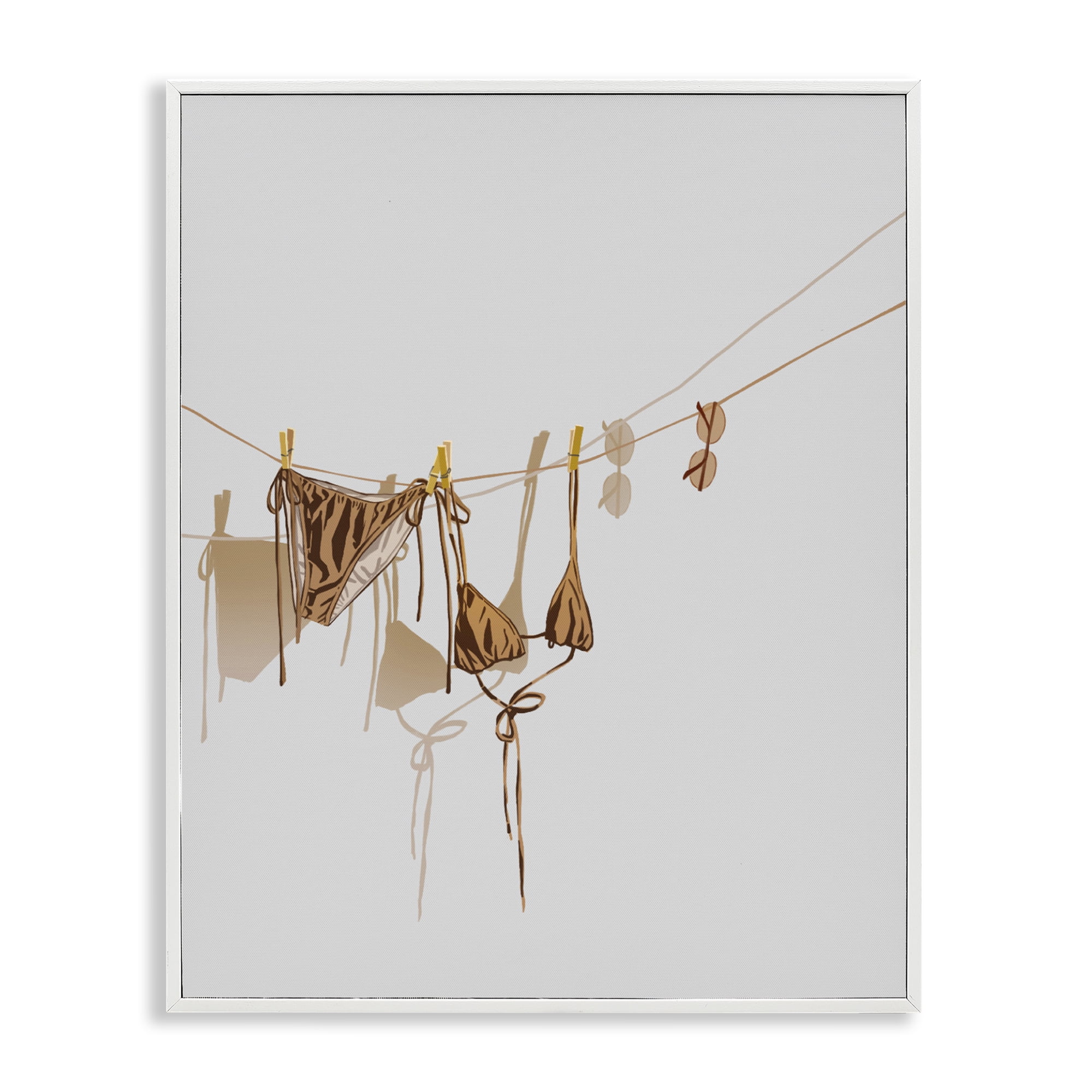 Stupell Industries Sunlit Bikini on Clothesline White Framed Giclee Art, design by Ziwei Li