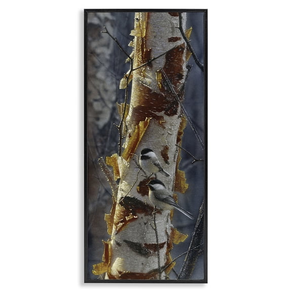 Stupell Industries Sunlit Birch Chickadees Black Framed Giclee Art design by Collin Bogle, 24 x 10