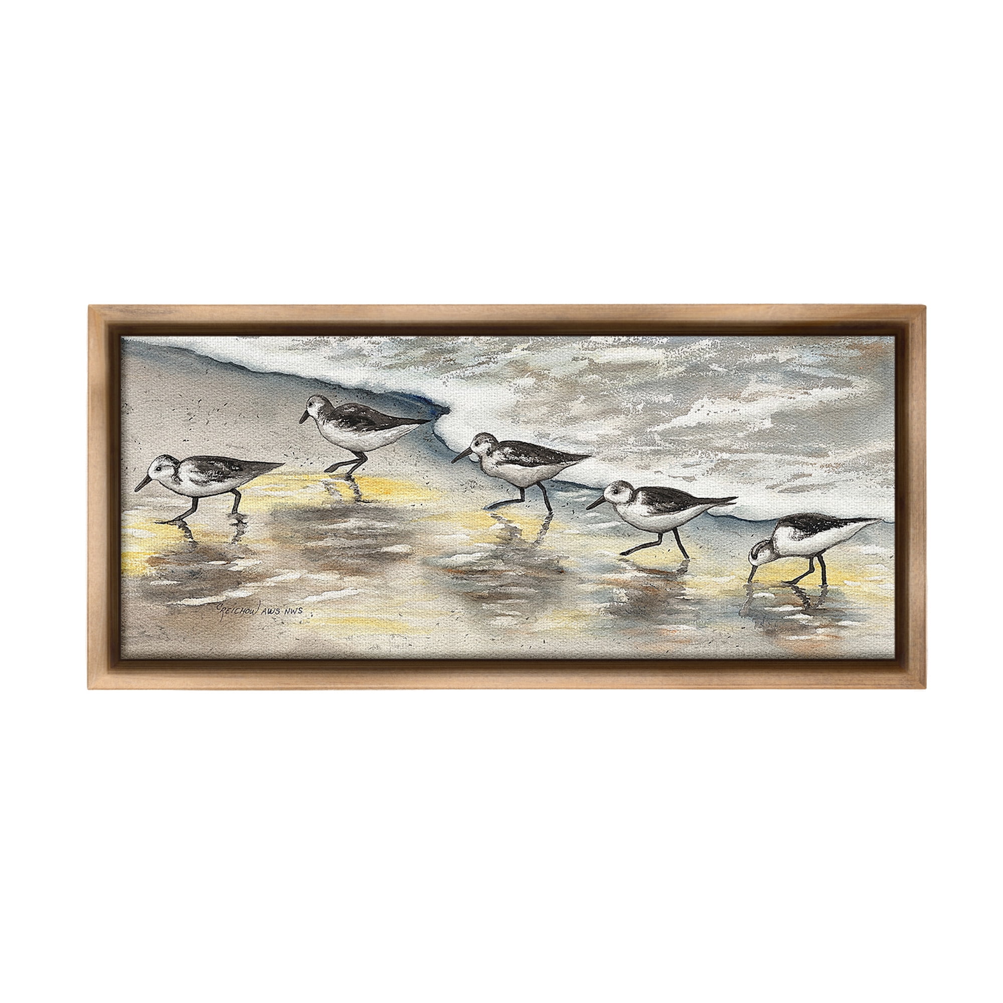 Stupell Industries Sunlit Birds & Beach Foam Animals & Insects Painting Brown Floater Framed Canvas Art Print Wall Art, 25 x 11