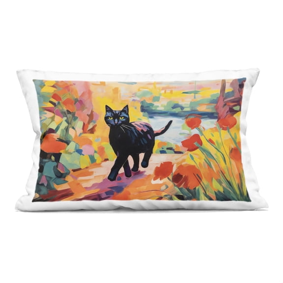 Stupell Industries Sunlit Black Cat in Garden Decorative Printed Throw Pillow, design by Creative Studio, 14 x 7 x 20