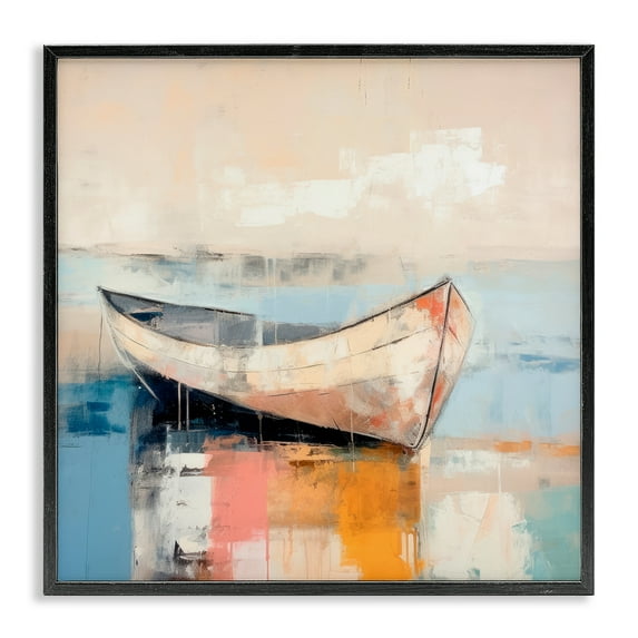 Stupell Industries Sunlit Boat Reflection Transportation Painting Black Framed Art Print Wall Art, 12 x 12