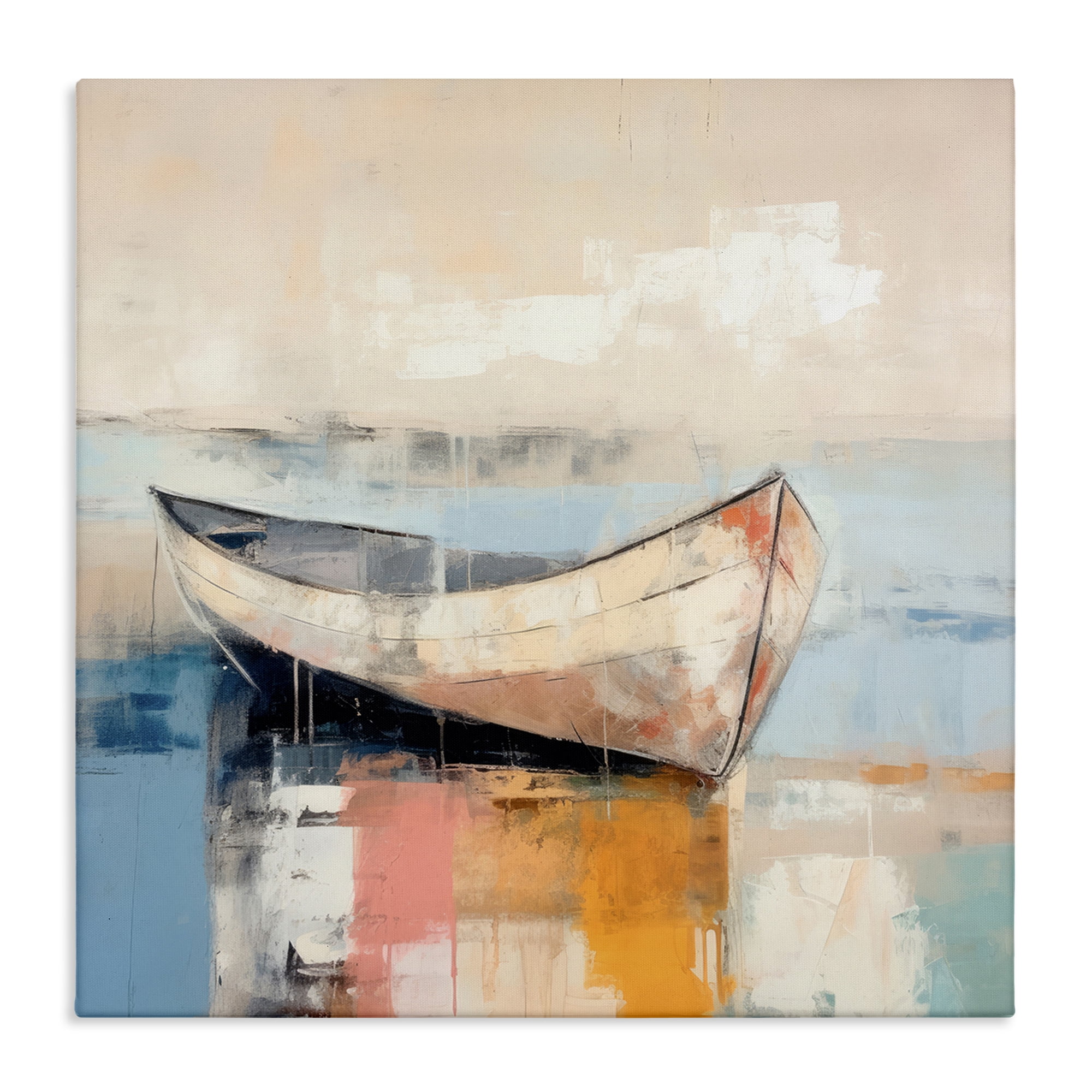 Stupell Industries Sunlit Boat Reflection Transportation Painting Gallery Wrapped Canvas Art Print Wall Art, 17 x 17