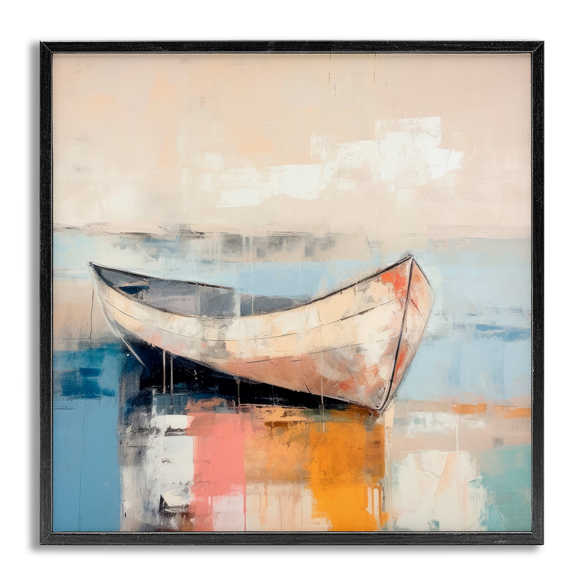 Stupell Industries Sunlit Boat Reflection Transportation Painting Gray Framed Art Print Wall Art, 17 x 17