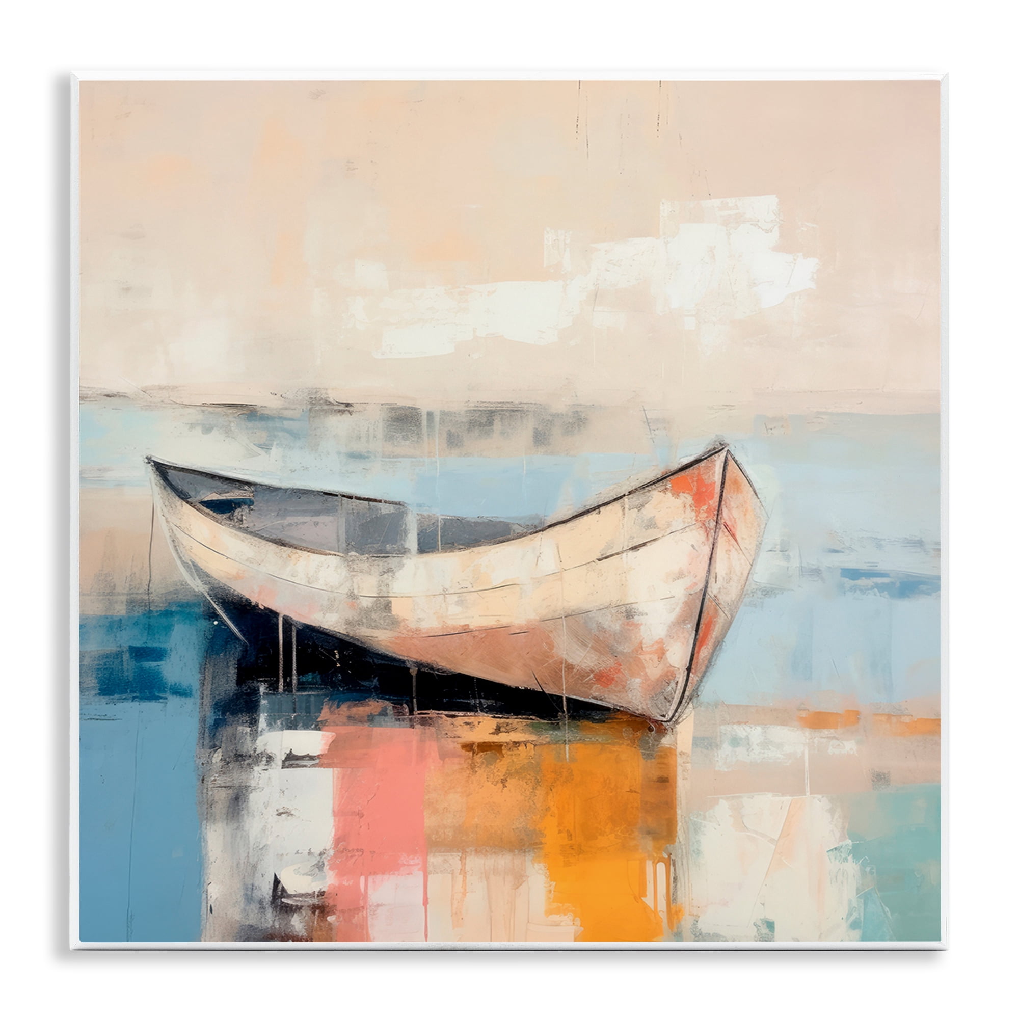 Stupell Industries Sunlit Boat Reflection Transportation Painting Unframed Art Print Wall Art, 12 x 12