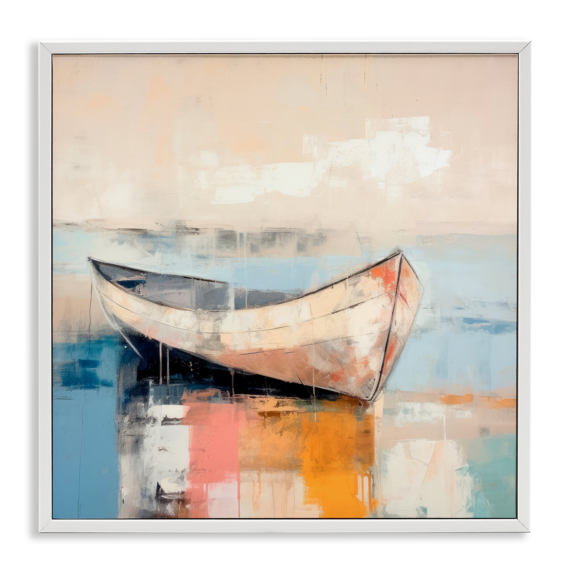 Stupell Industries Sunlit Boat Reflection Transportation Painting White Framed Art Print Wall Art, 17 x 17