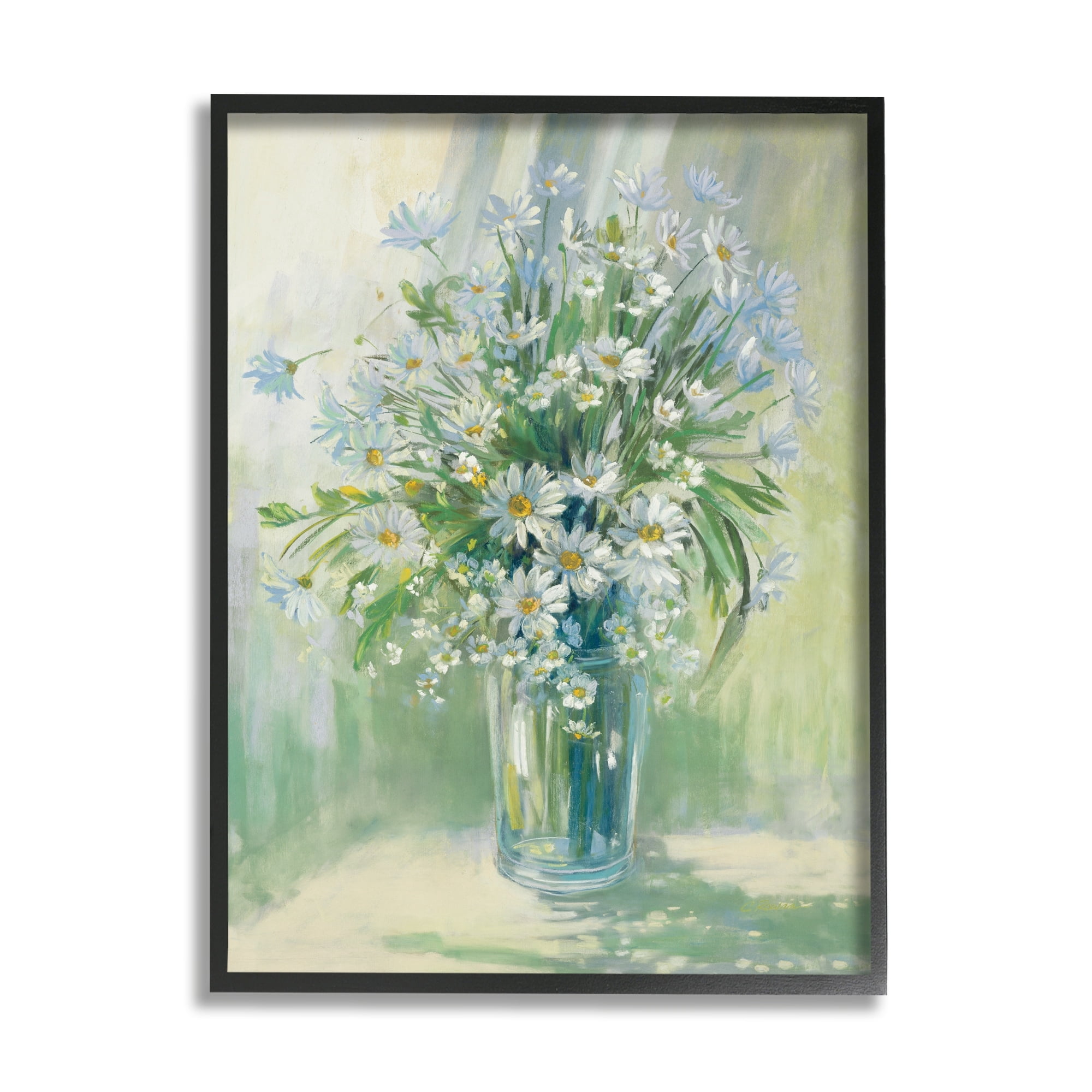 Stupell Industries Sunlit Bouquet of Daisies Blue Green Pastels Black Framed, 16 x 20, Design by Carol Rowan