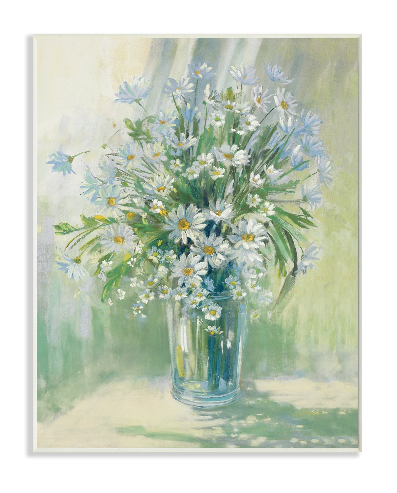 Stupell Industries Sunlit Bouquet of Daisies Blue Green Pastels Wall Plaque, 10 x 15, Design by Carol Rowan
