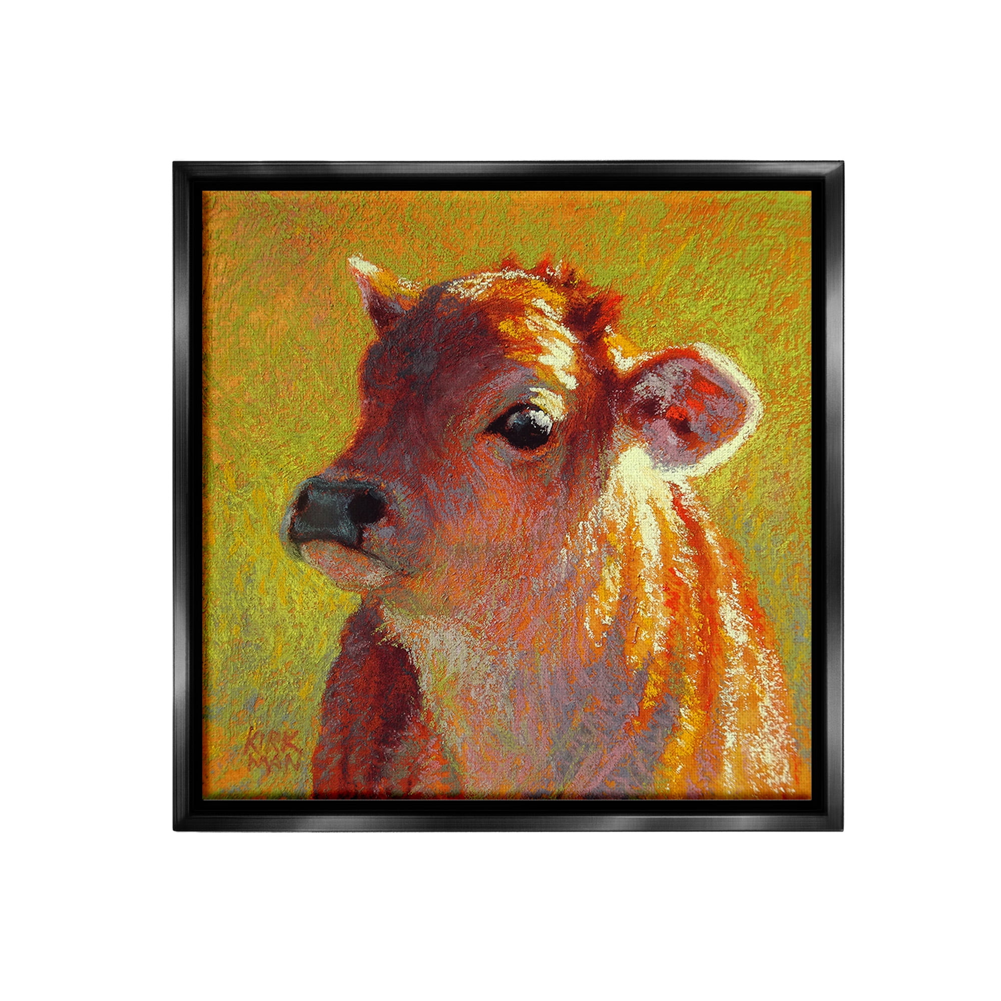 Stupell Industries Sunlit Calf Painting Animals & Insects Painting Black Floater Framed Canvas Art Print Wall Art, 25 x 25