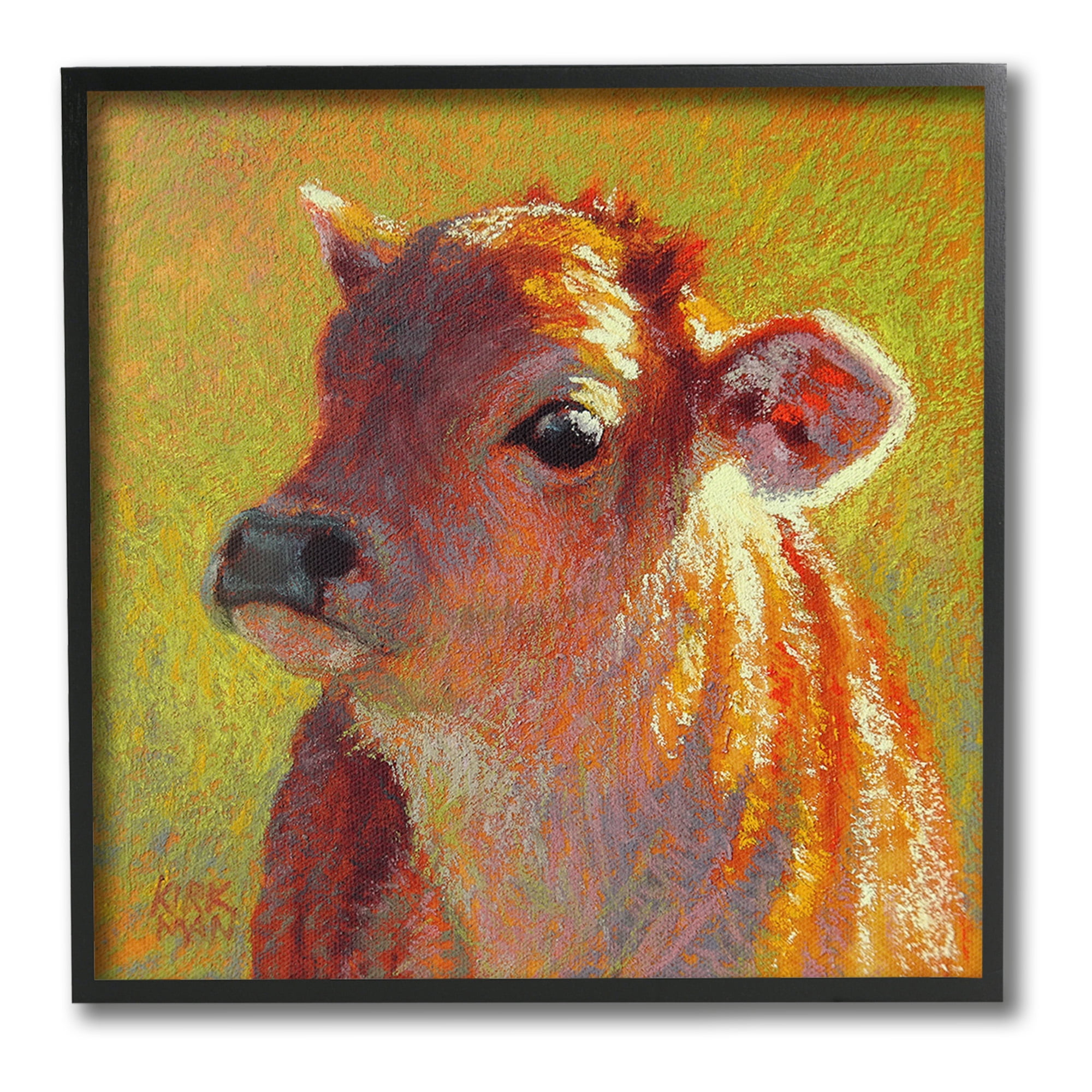 Stupell Industries Sunlit Calf Painting Animals & Insects Painting Black Framed Art Print Wall Art, 12 x 12