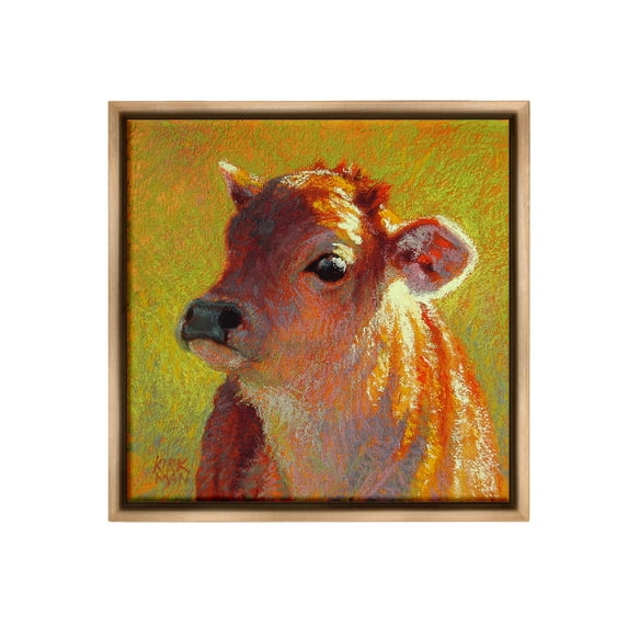 Stupell Industries Sunlit Calf Painting Animals & Insects Painting Brown Floater Framed Canvas Art Print Wall Art, 18 x 18