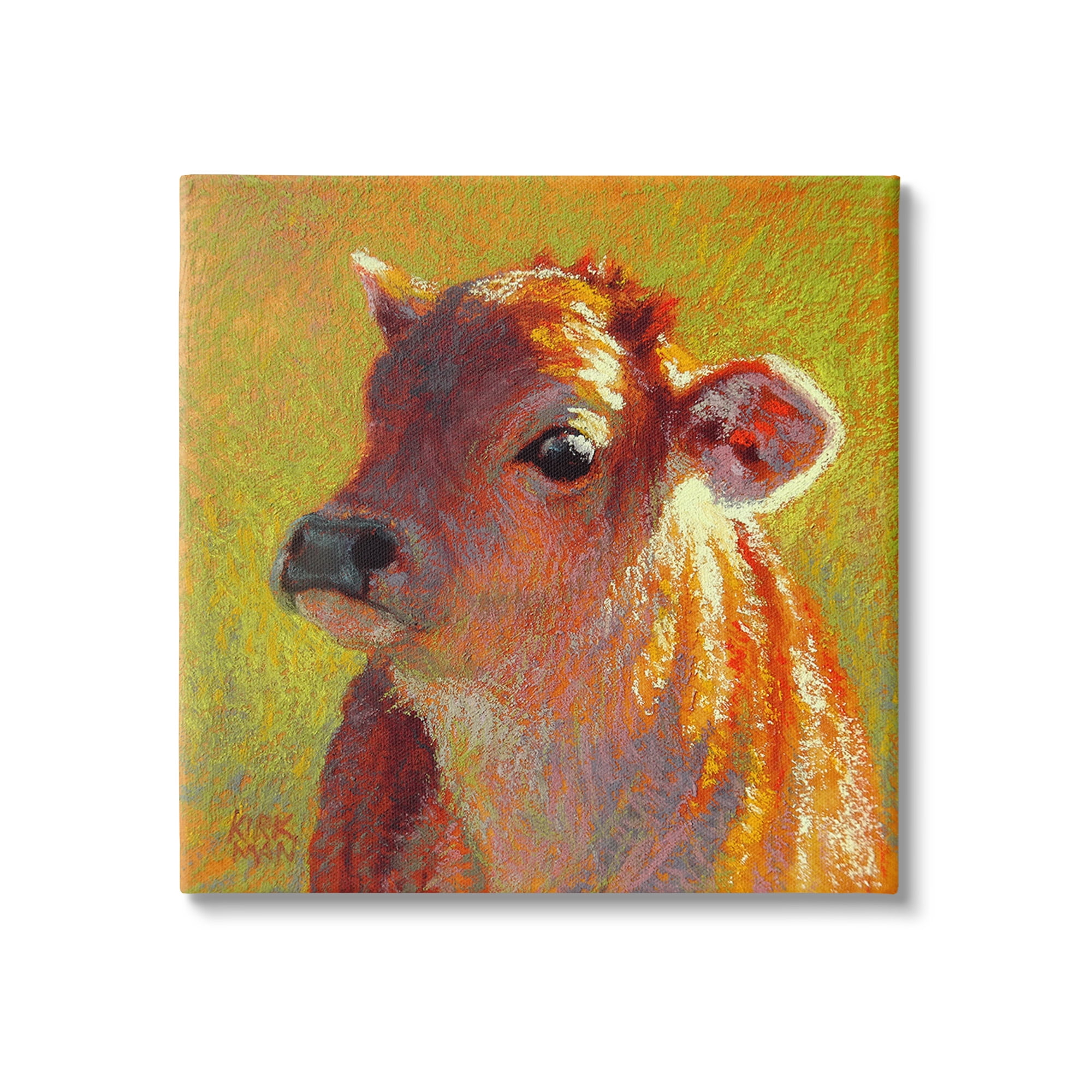 Stupell Industries Sunlit Calf Painting Animals & Insects Painting Gallery Wrapped Canvas Art Print Wall Art, 17 x 17