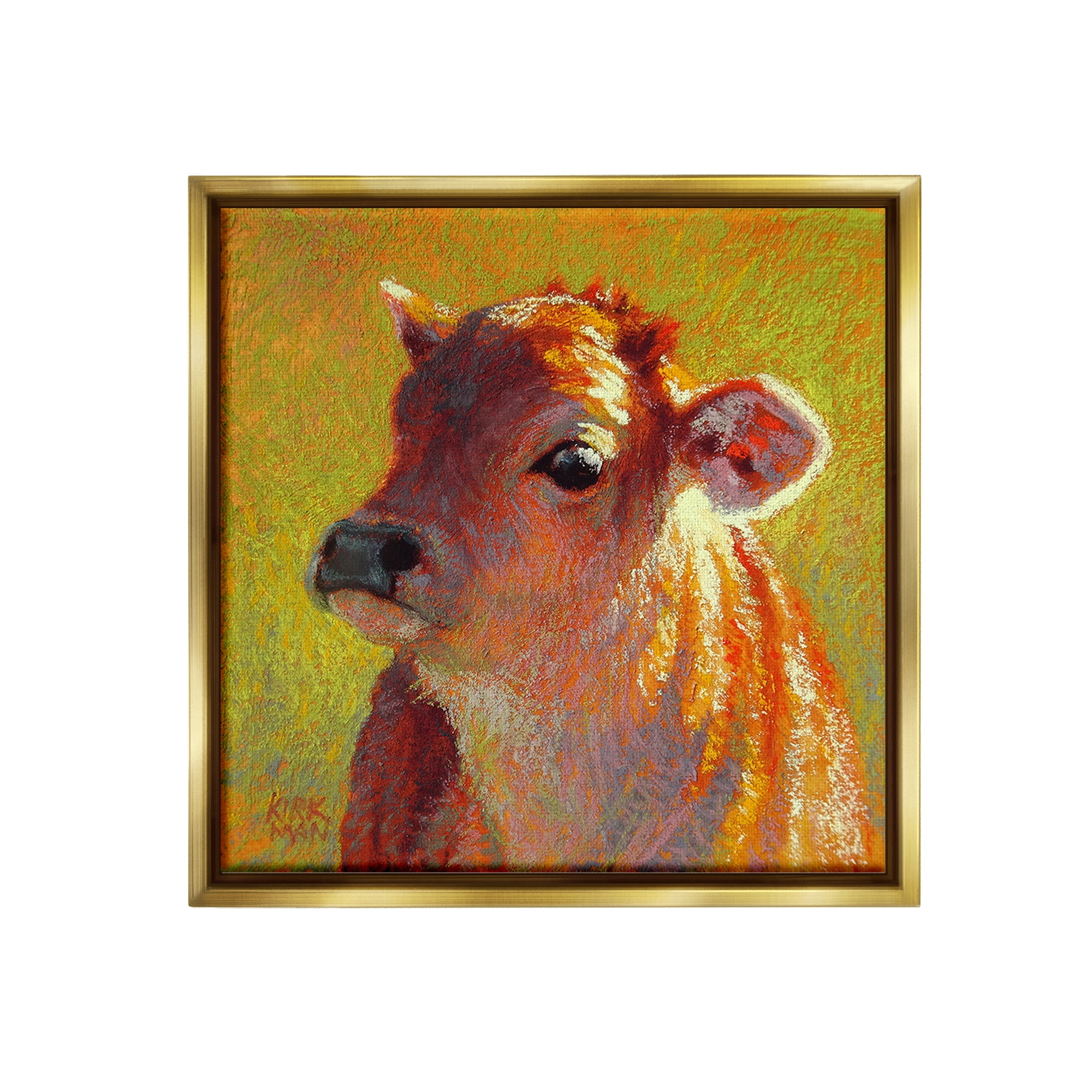 Stupell Industries Sunlit Calf Painting Animals & Insects Painting Gold Floater Framed Canvas Art Print Wall Art, 25 x 25