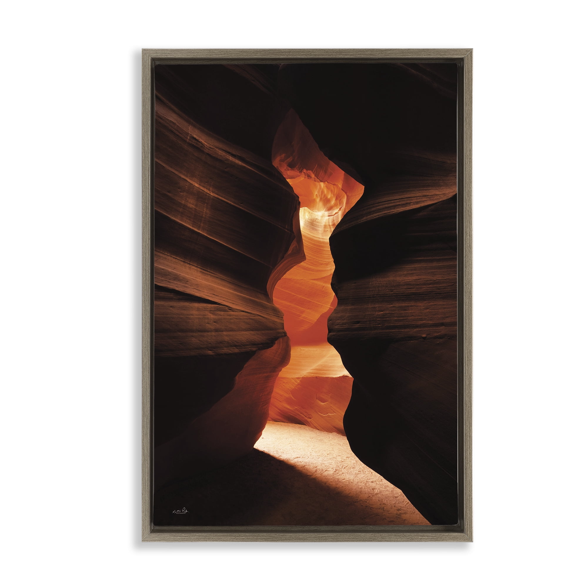 Stupell Industries Sunlit Canyon Cave Landscape Photography Brown Floater Framed Art Print Wall Art, 21 x 31