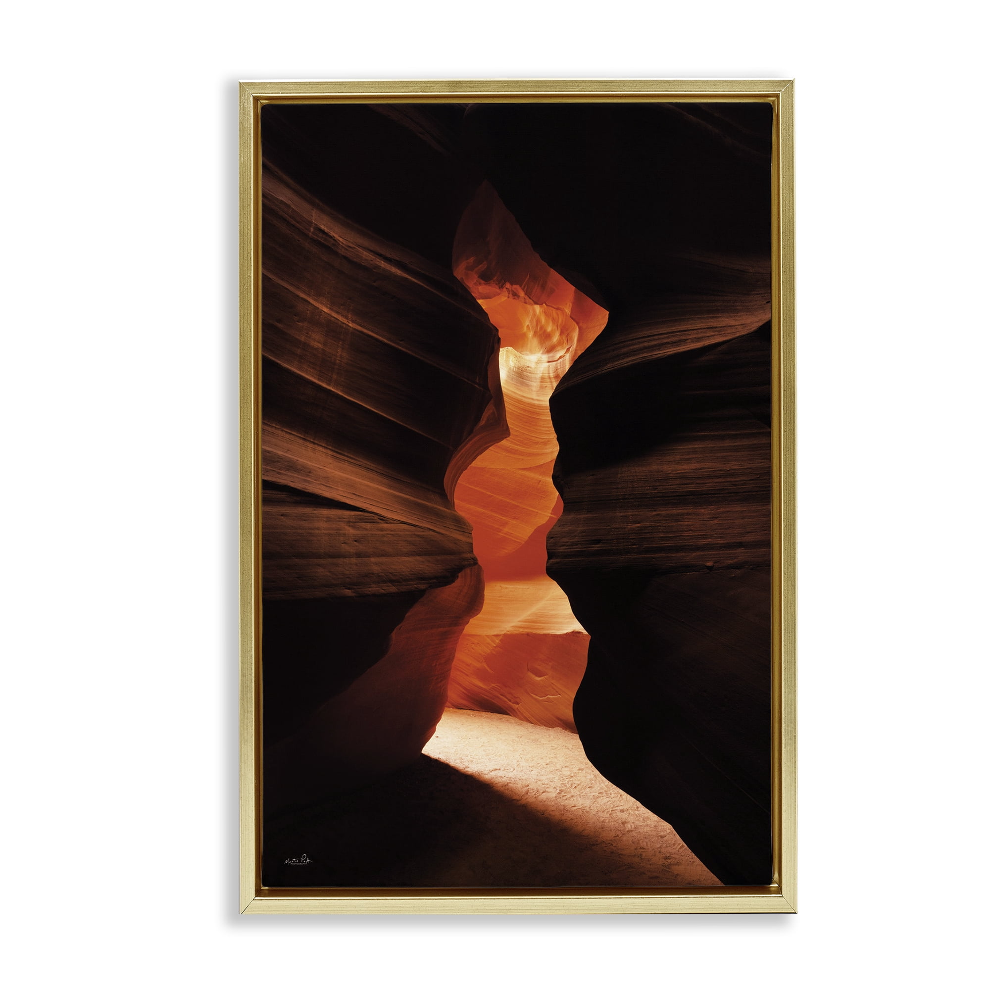 Stupell Industries Sunlit Canyon Cave Landscape Photography Gold Floater Framed Art Print Wall Art, 21 x 31