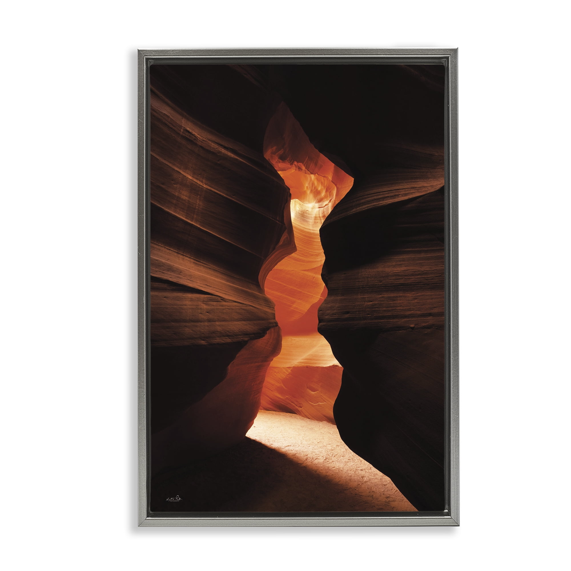 Stupell Industries Sunlit Canyon Cave Landscape Photography Gray Floater Framed Art Print Wall Art, 21 x 31