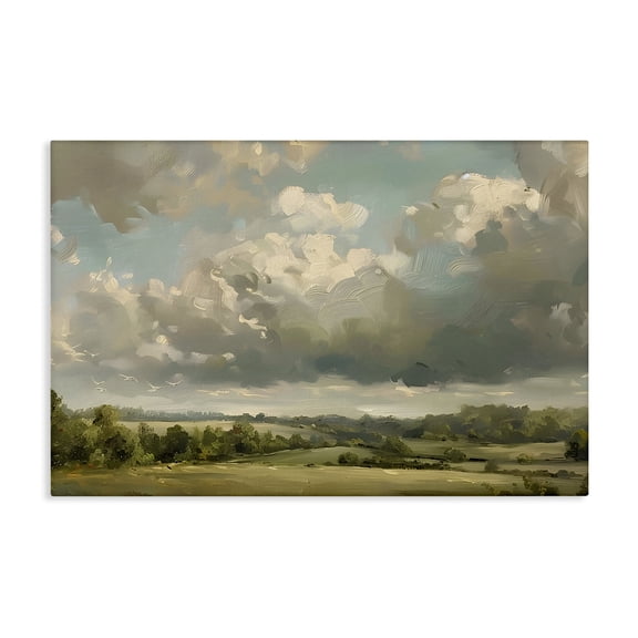 Stupell Industries Sunlit Clouds over Countryside Landscape & Nature Painting Wrapped Canvas Canvas Art Print Wall Art, 36 x 24
