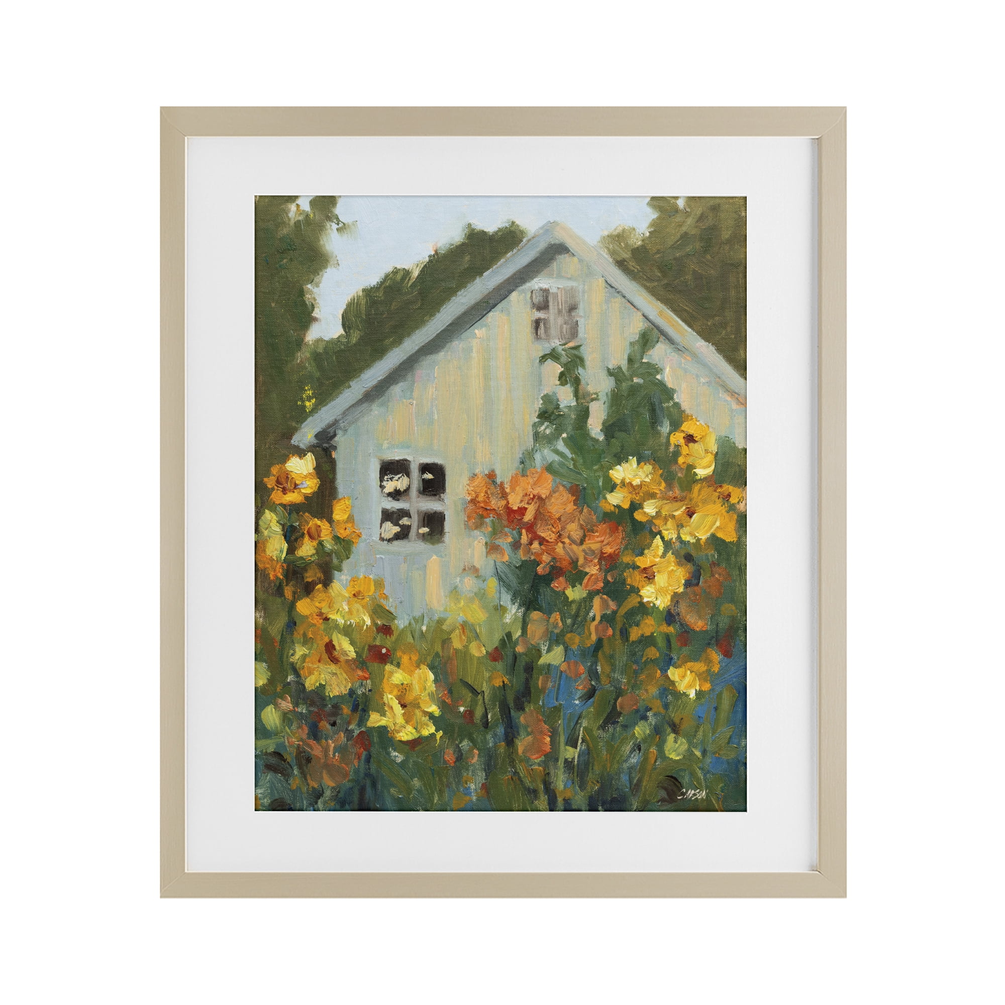 Stupell Industries Sunlit Cottage Garden View Birch Framed Print Under Glass, design by Carson Overstreet