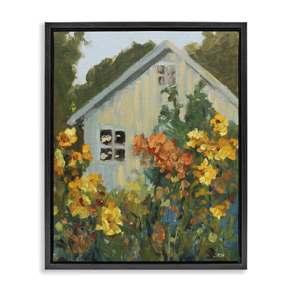 Stupell Industries Sunlit Cottage Garden View Black Framed Floater Canvas Wall Art, design by Carson Overstreet