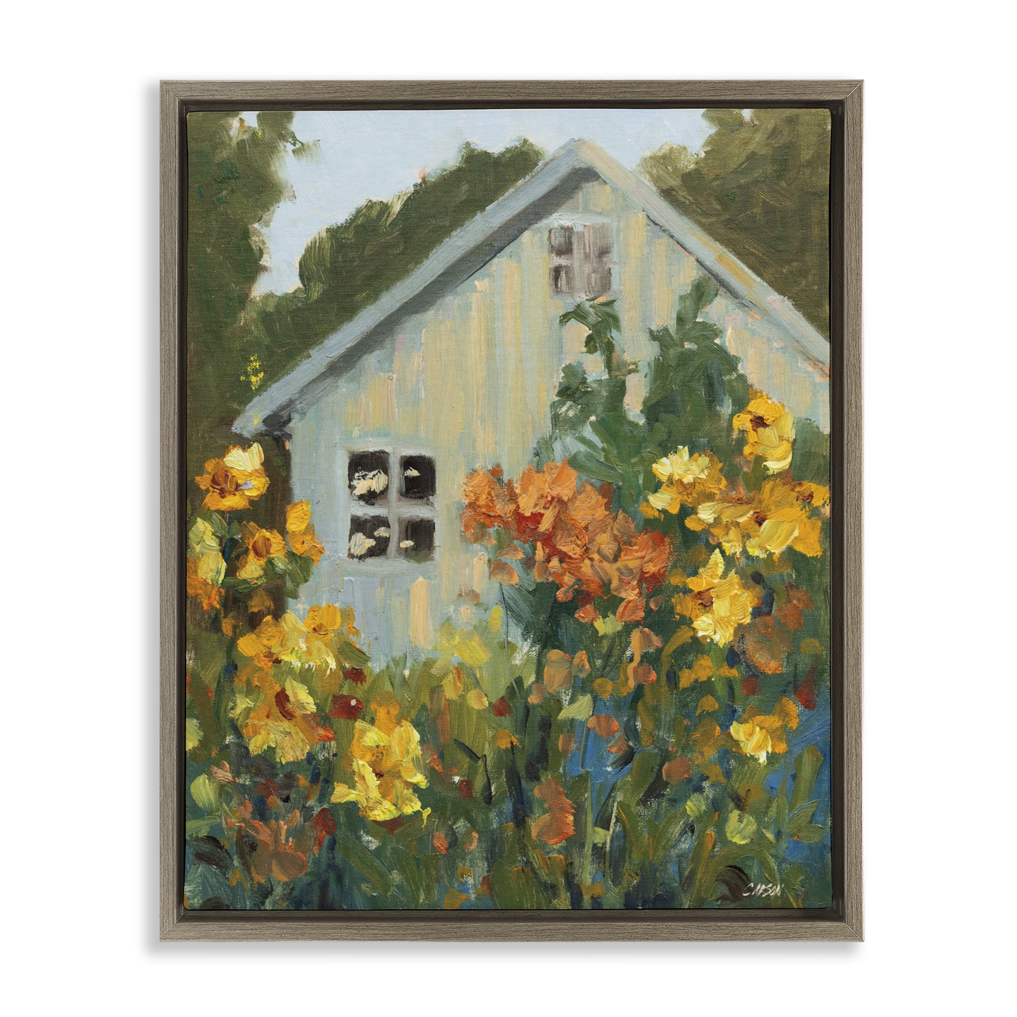 Stupell Industries Sunlit Cottage Garden View Brown Framed Floater Canvas Wall Art, design by Carson Overstreet