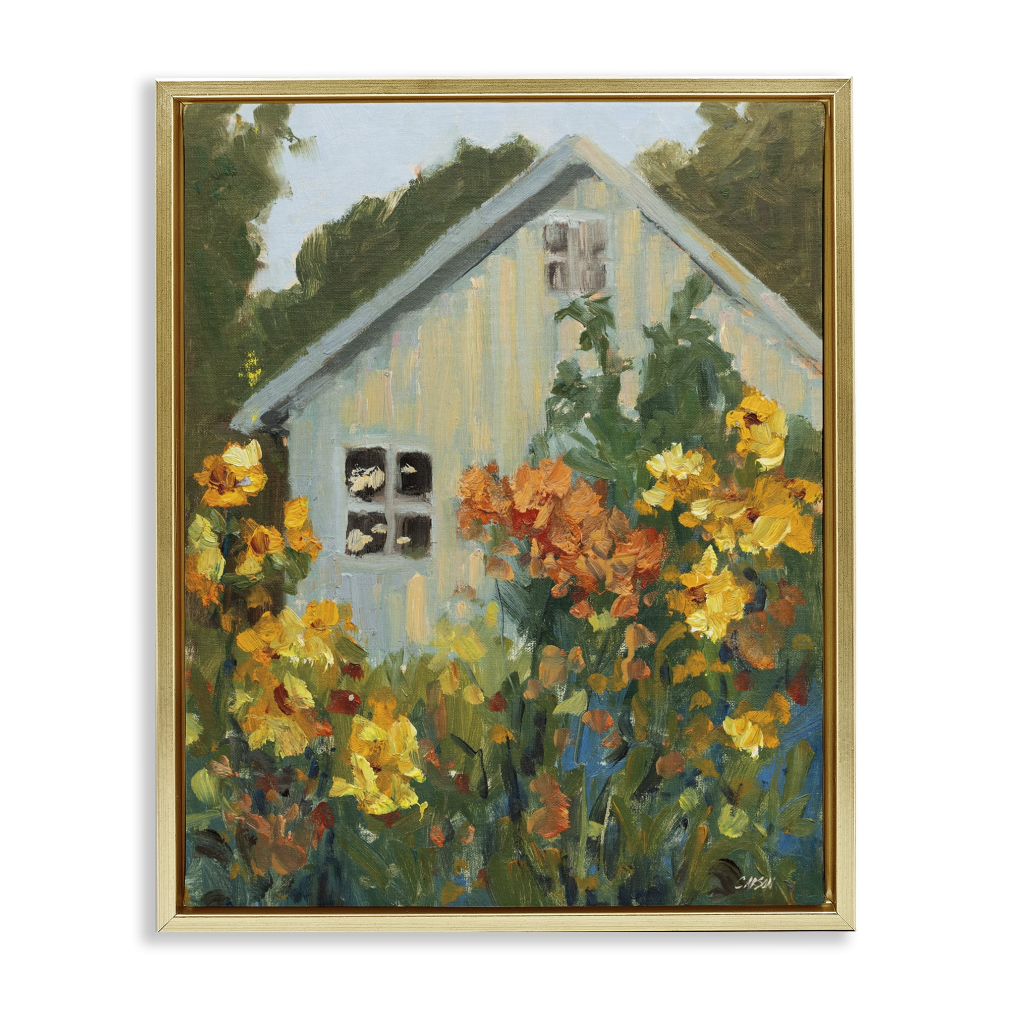 Stupell Industries Sunlit Cottage Garden View Gold Framed Floater Canvas Wall Art, design by Carson Overstreet
