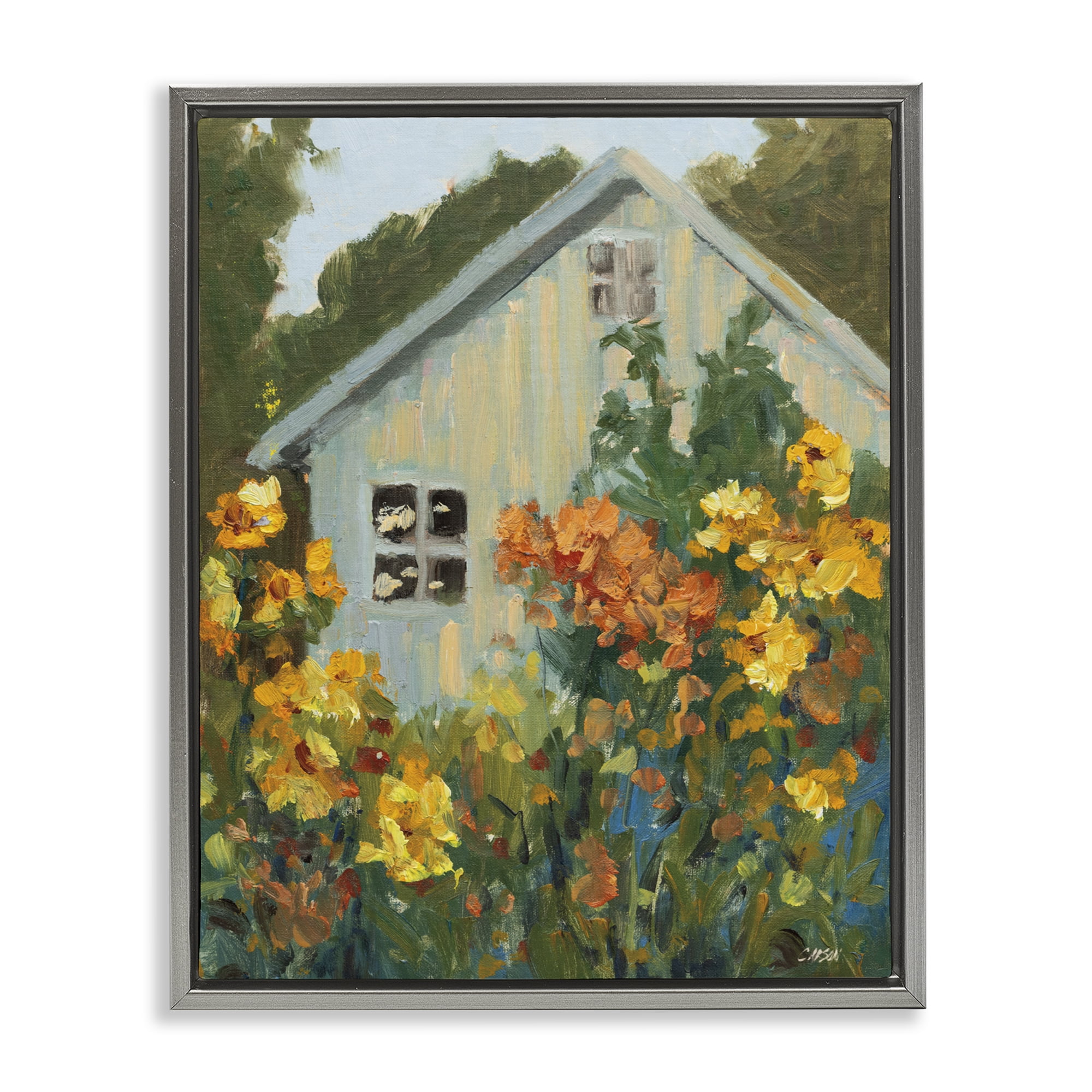 Stupell Industries Sunlit Cottage Garden View Gray Framed Floater Canvas Wall Art, design by Carson Overstreet