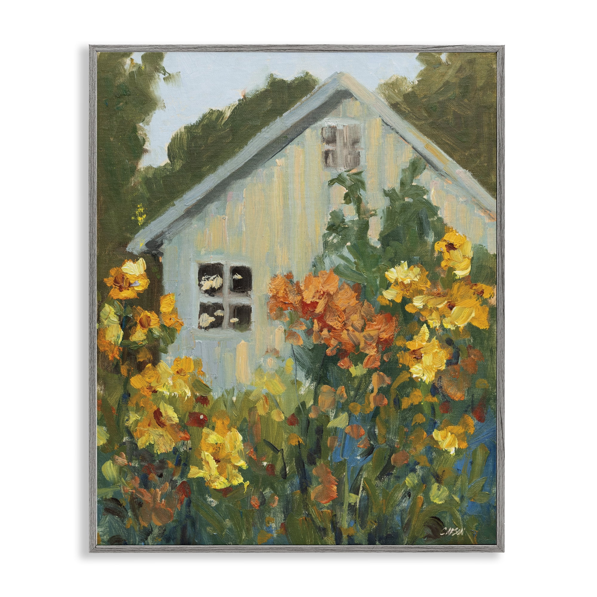 Stupell Industries Sunlit Cottage Garden View Gray Framed Giclee Art, design by Carson Overstreet
