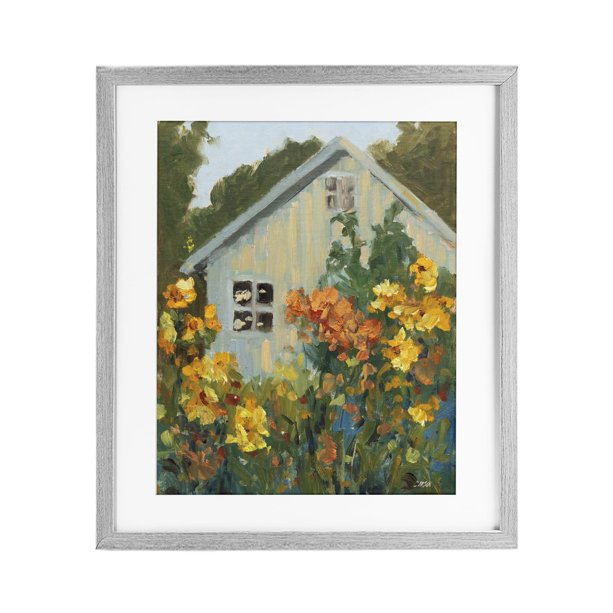 Stupell Industries Sunlit Cottage Garden View Gray Framed Print Under Glass, design by Carson Overstreet