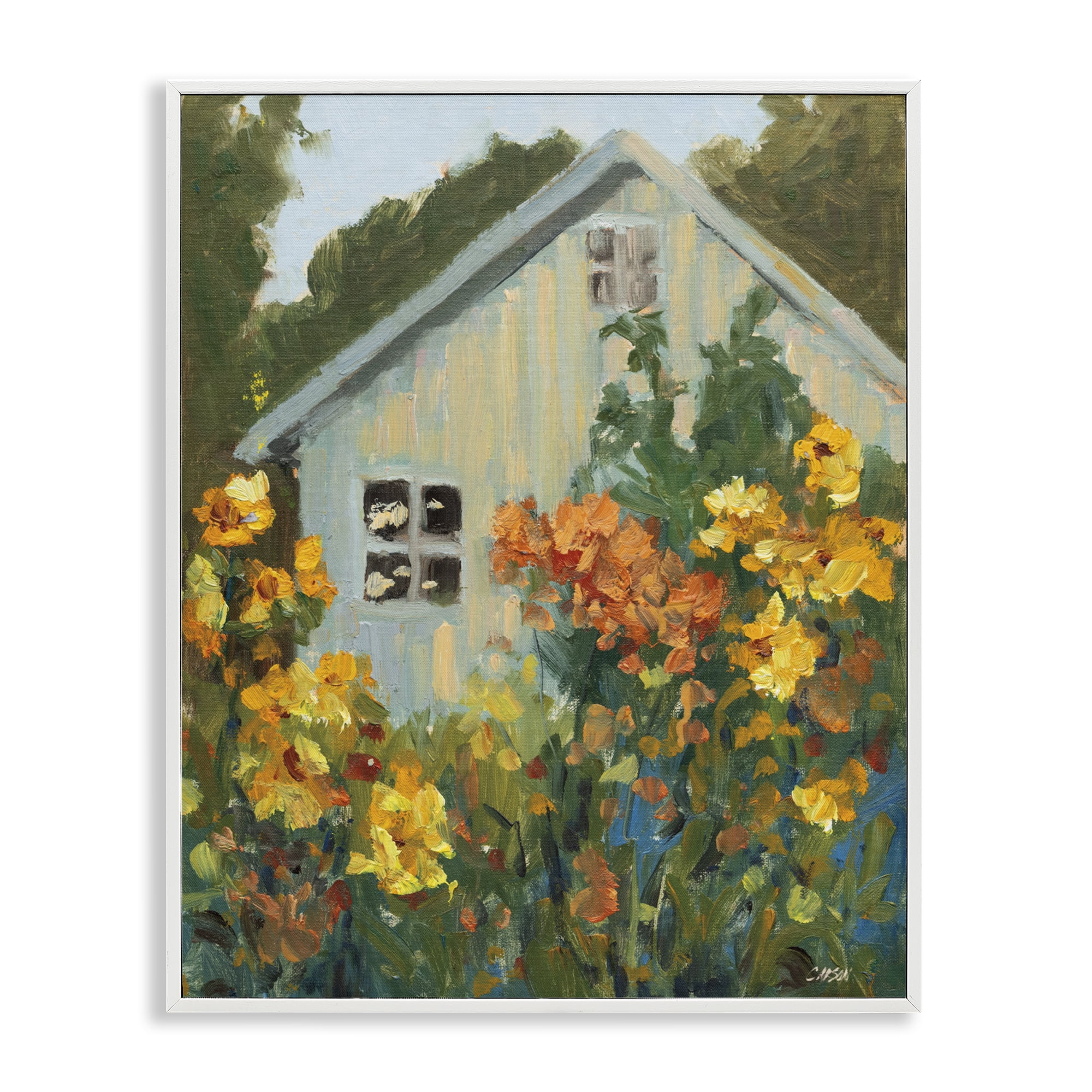 Stupell Industries Sunlit Cottage Garden View White Framed Giclee Art, design by Carson Overstreet
