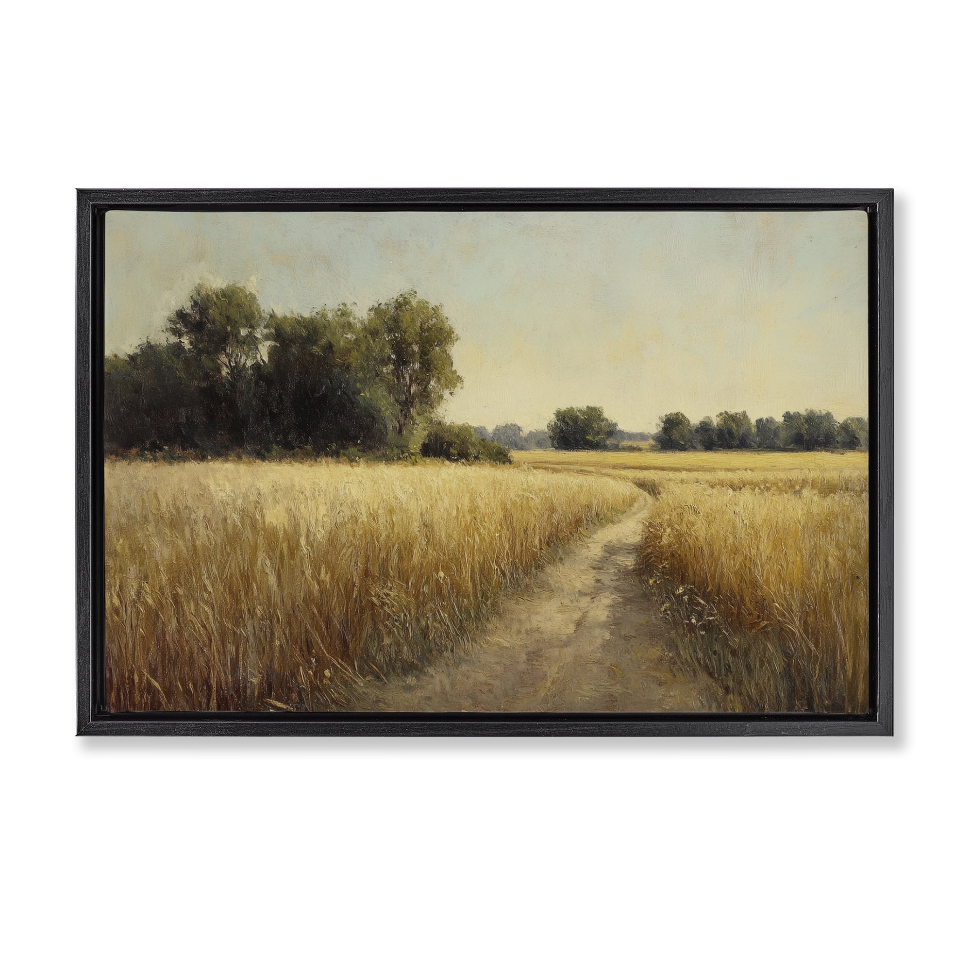 Stupell Industries Sunlit Country Wheat Path Black Framed Floater Canvas Wall Art, design by Petal Prints Design