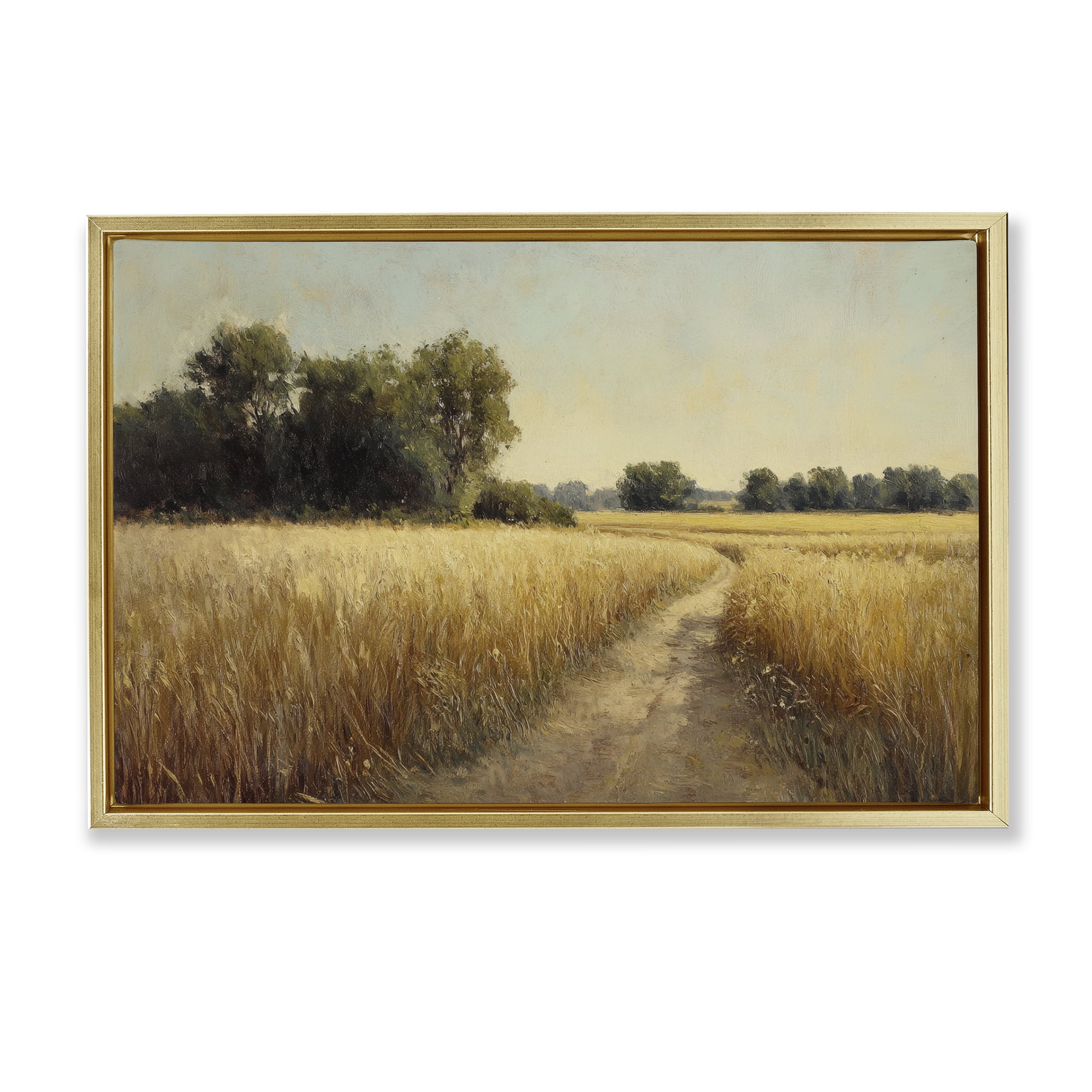 Stupell Industries Sunlit Country Wheat Path Gold Framed Floater Canvas Wall Art, design by Petal Prints Design
