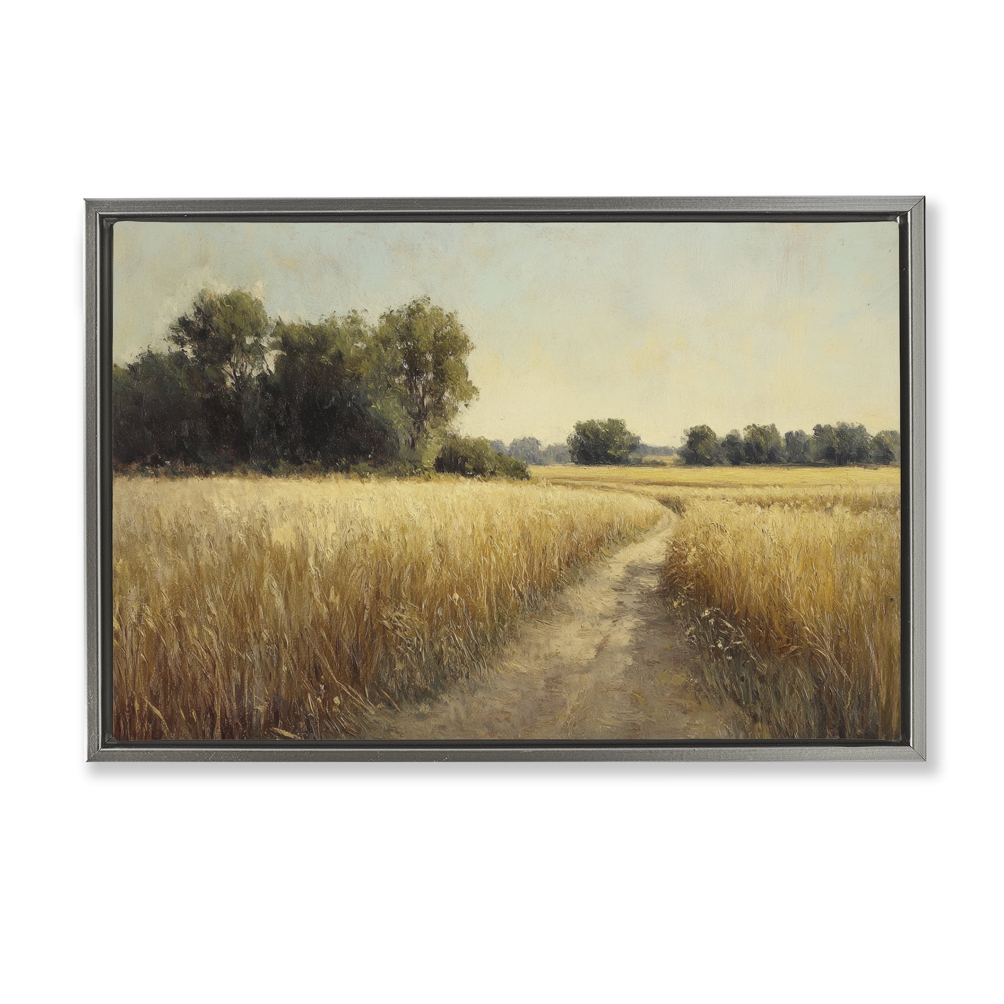 Stupell Industries Sunlit Country Wheat Path Gray Framed Floater Canvas Wall Art, design by Petal Prints Design
