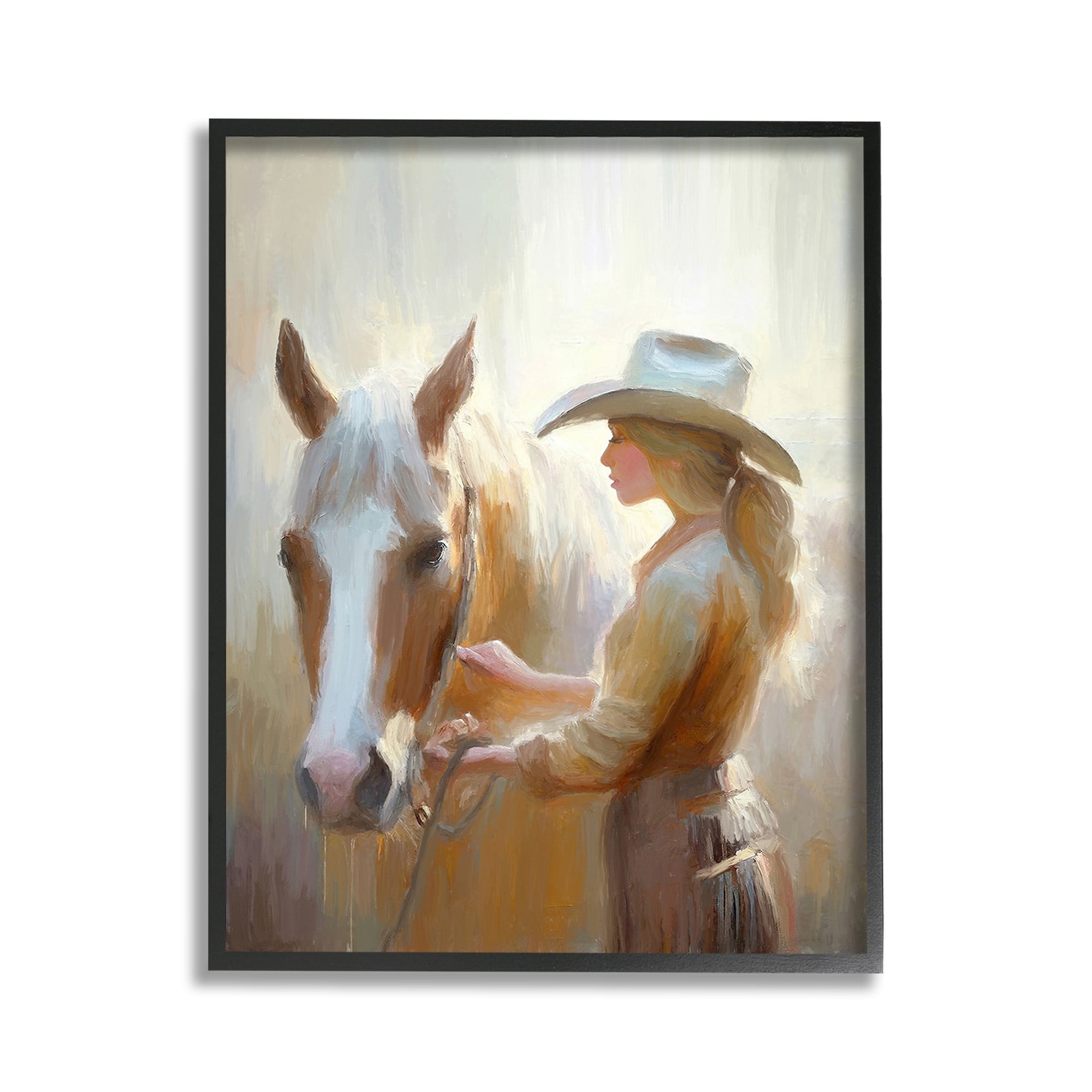 Stupell Industries Sunlit Cowgirl & Horse Animals & Insects Painting Black Framed Art Print Wall Art, 11 x 14