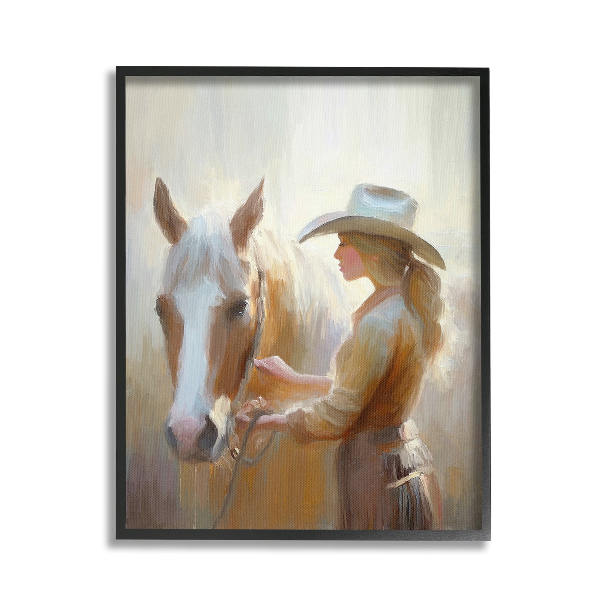 Stupell Industries Sunlit Cowgirl & Horse Animals & Insects Painting Black Framed Art Print Wall Art, 16 x 20