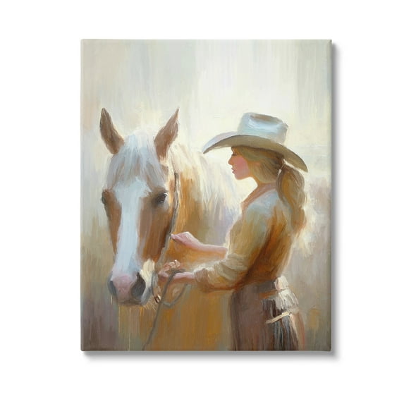 Stupell Industries Sunlit Cowgirl & Horse Animals & Insects Painting Gallery Wrapped Canvas Art Print Wall Art, 16 x 20