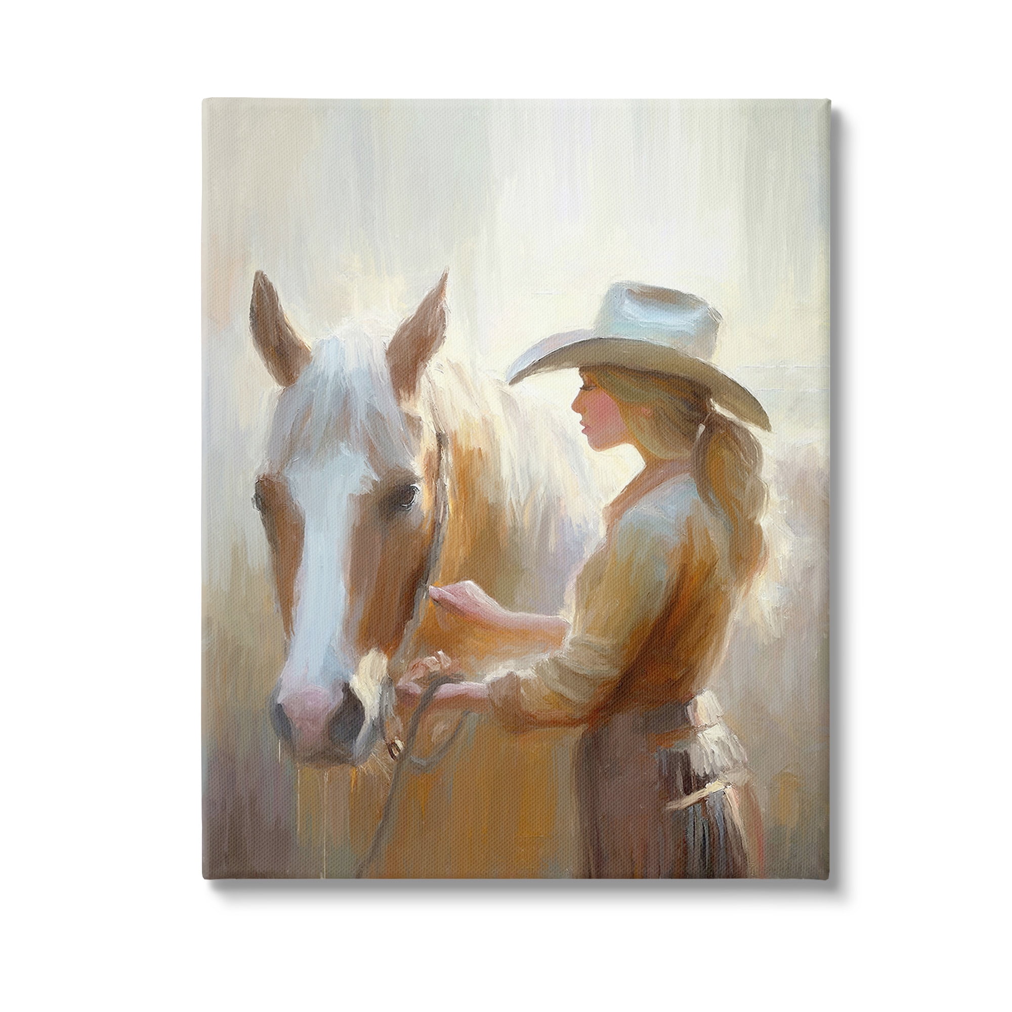 Stupell Industries Sunlit Cowgirl & Horse Animals & Insects Painting Gallery Wrapped Canvas Art Print Wall Art, 24 x 30