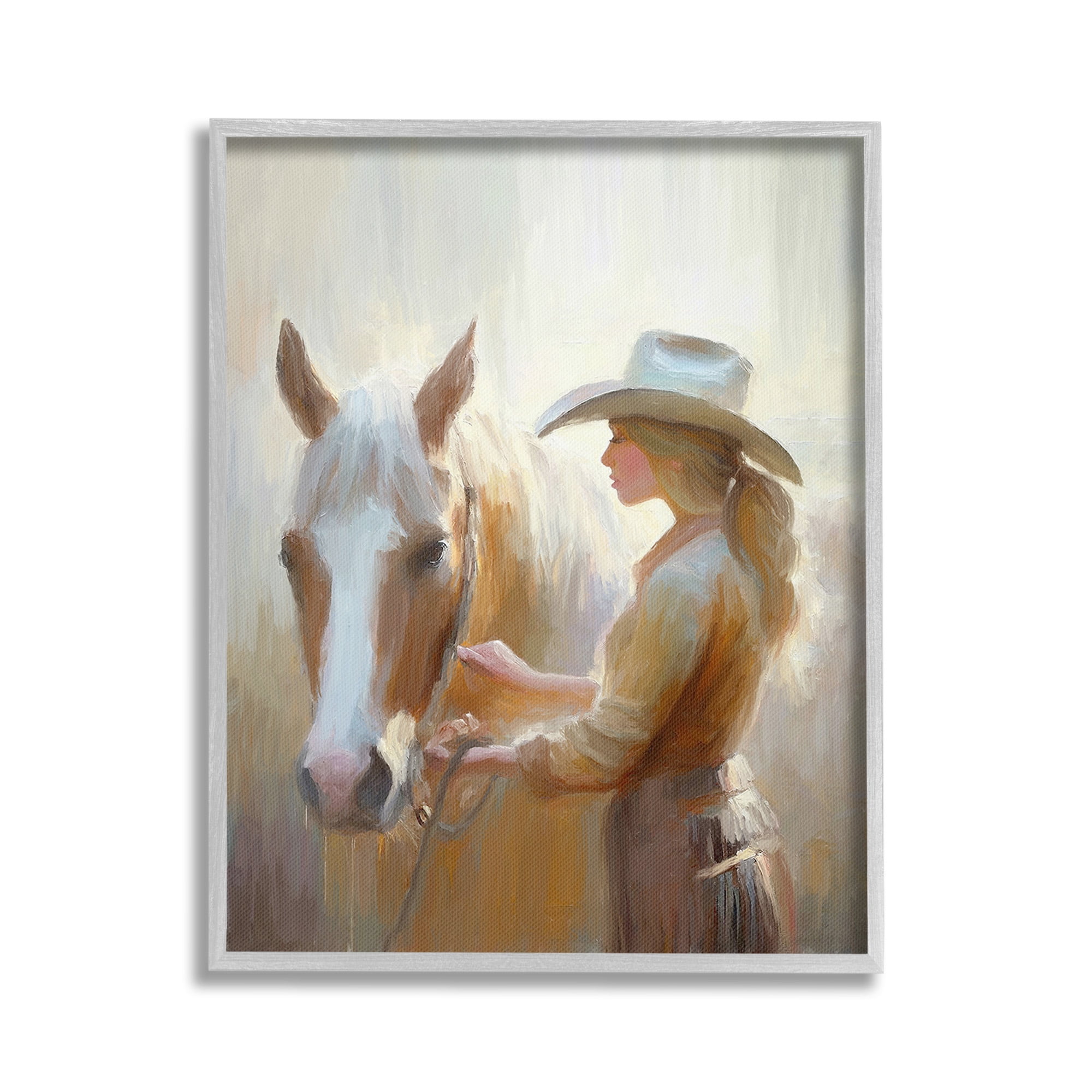 Stupell Industries Sunlit Cowgirl & Horse Animals & Insects Painting Gray Framed Art Print Wall Art, 16 x 20