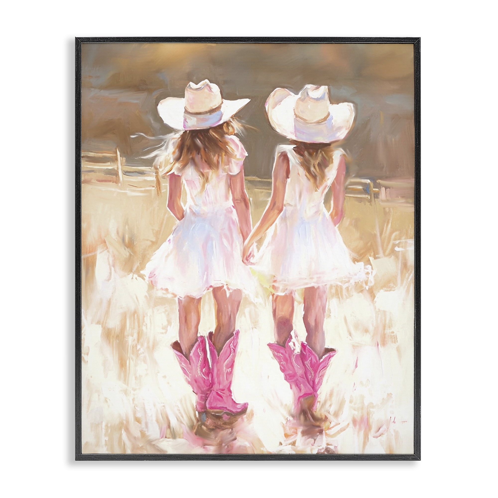 Stupell Industries Sunlit Cowgirl Sisters Novelty Painting Black Framed Art Print Wall Art, 24 x 30